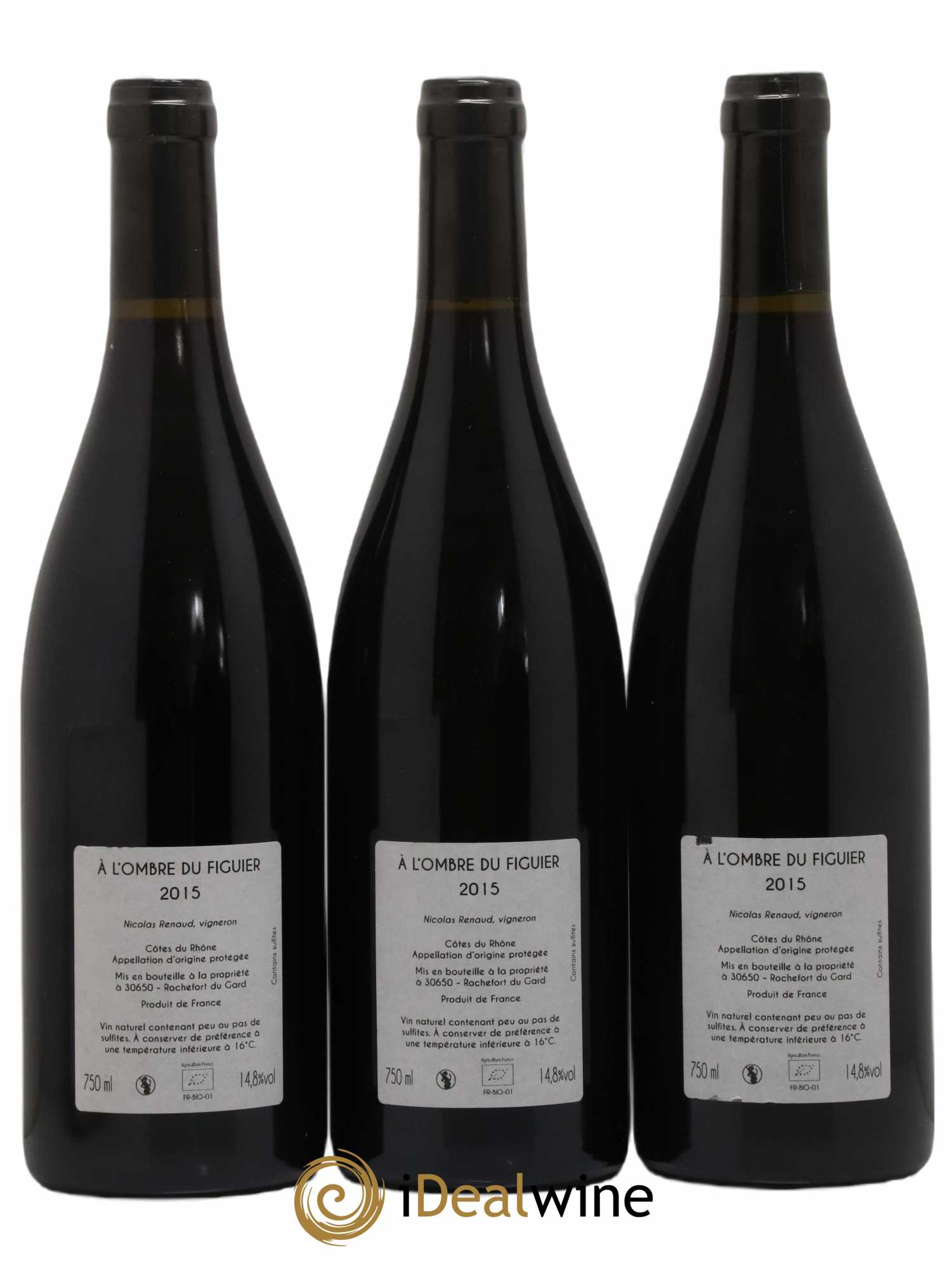 Vin de France A l'ombre du figuier Clos des Grillons 2015 - Lot de 3 bouteilles - 1