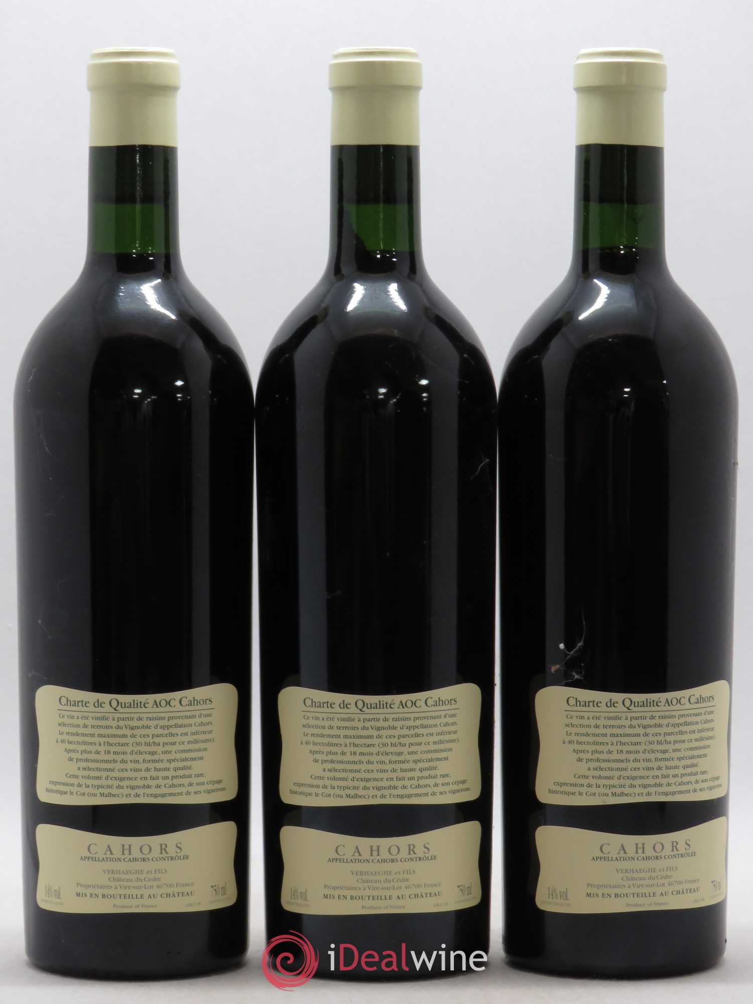 Cahors Château du Cèdre Cuvée Le Cèdre Pascal et Jean-Marc Verhaeghe 2005 - Lot de 3 bouteilles - 1