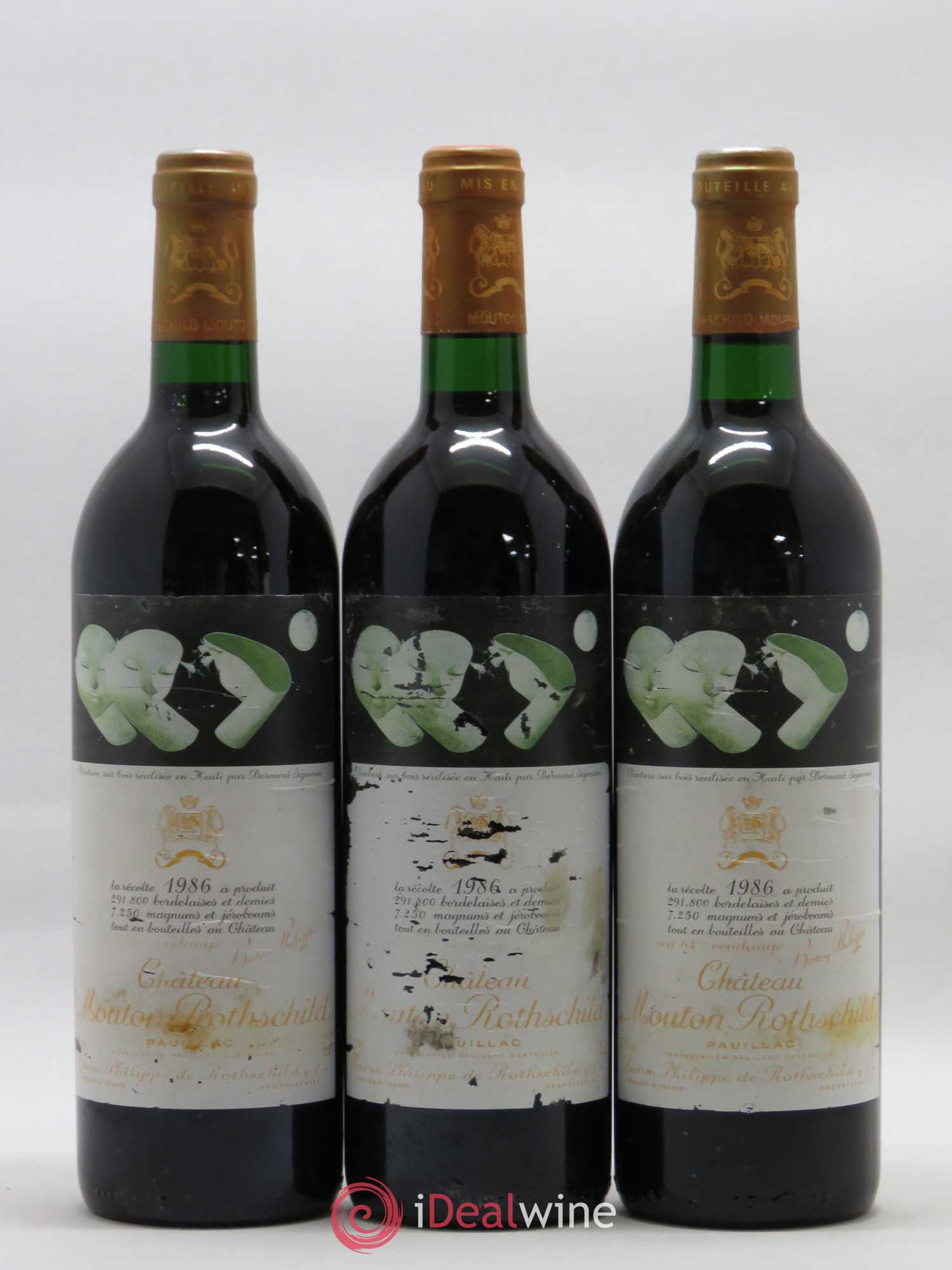 Château Mouton Rothschild 1er Grand Cru Classé 1986 - Lot de 3 bouteilles - 0