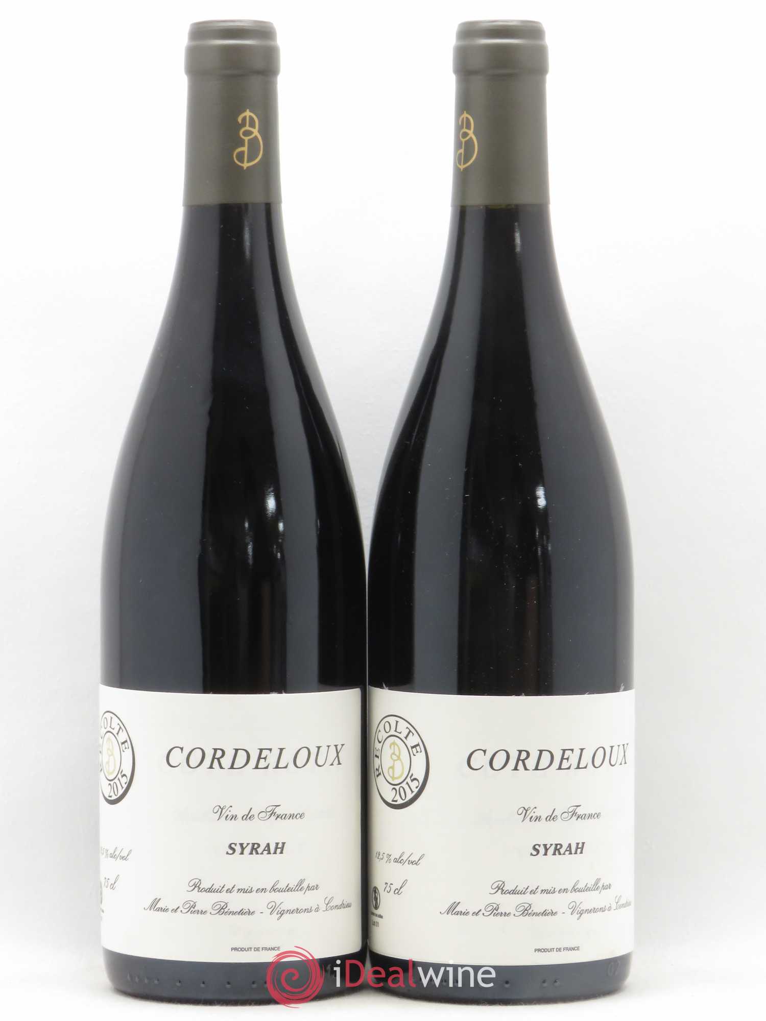 Vin de France Syrah Cordeloux Marie et Pierre Bénetière (Domaine) (sans prix de réserve) 2015 - Lot de 2 bouteilles - 0