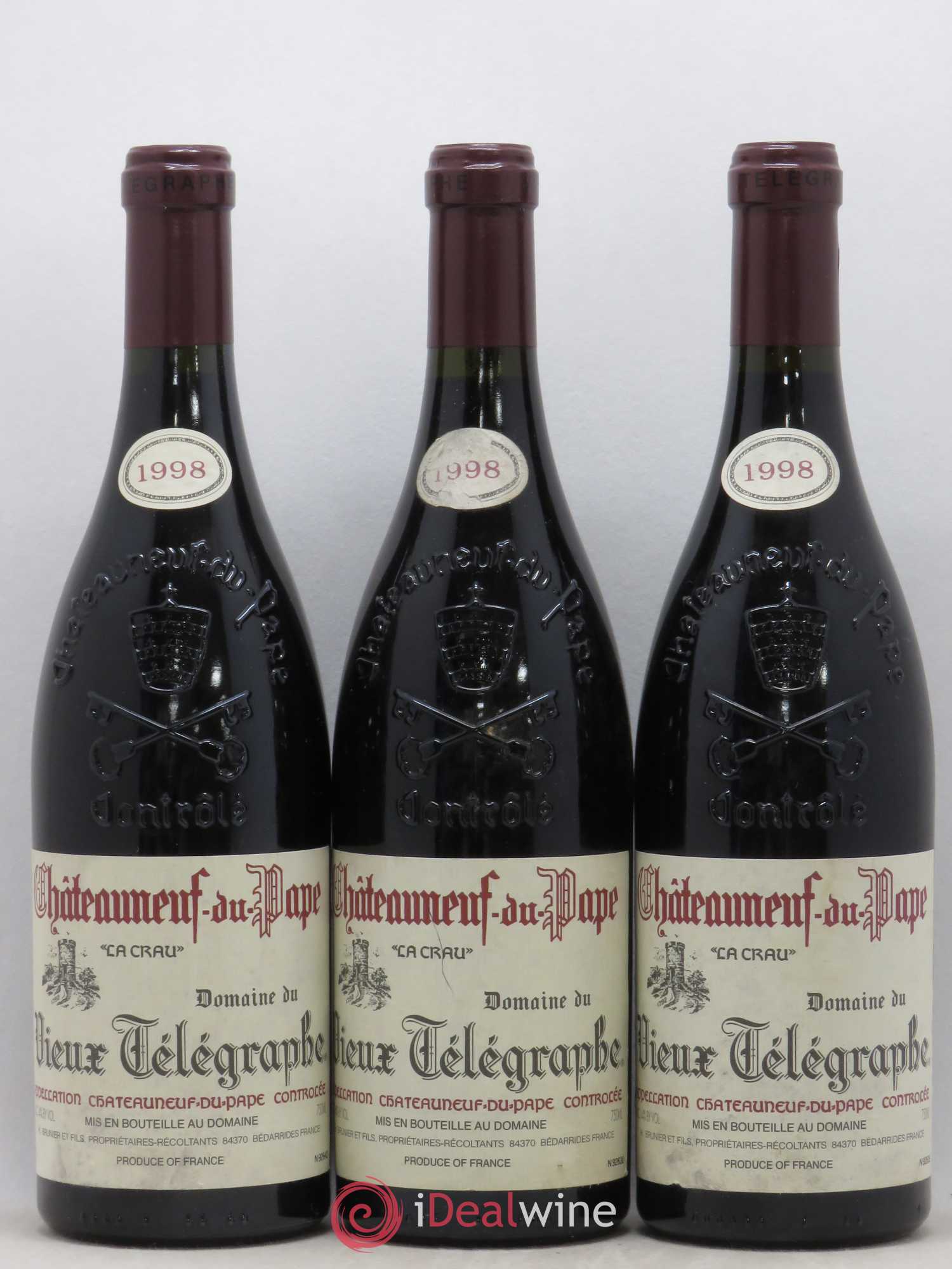 Châteauneuf-du-Pape Vieux Télégraphe (Domaine du) Vignobles Brunier 1998 - Lot de 3 bouteilles - 0