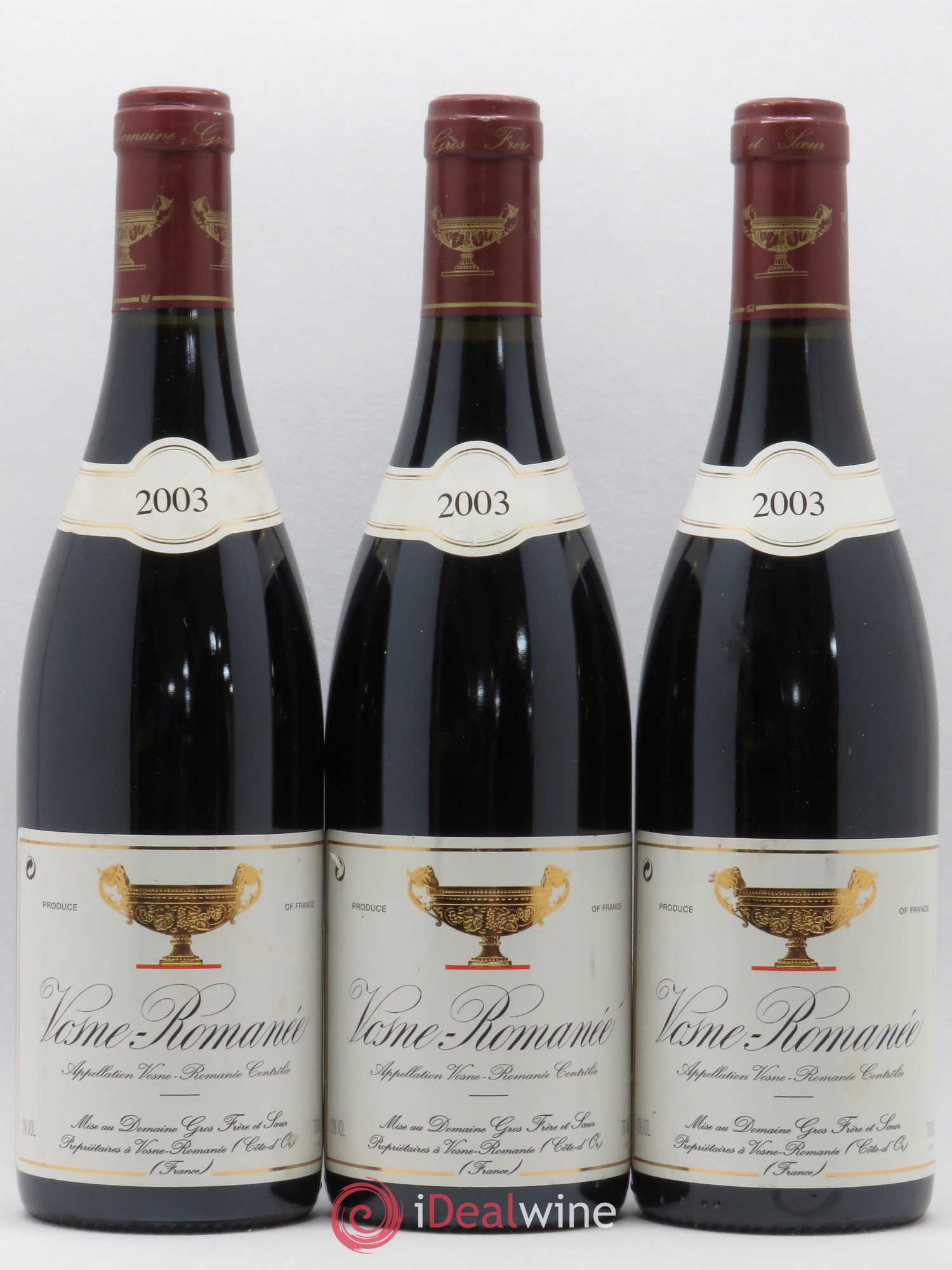 Vosne-Romanée Gros Frère & Soeur 2003 - Lot de 3 bouteilles - 0