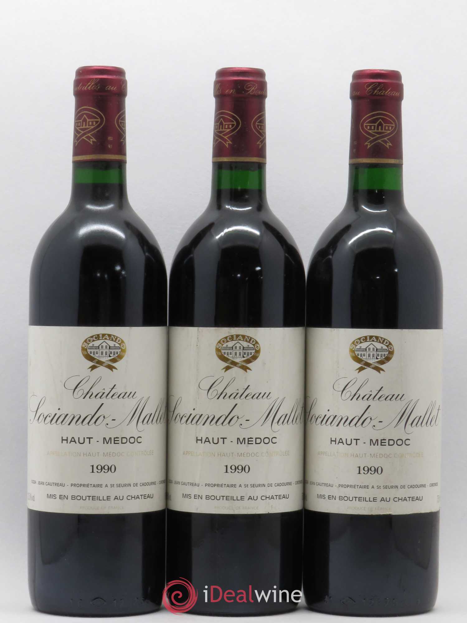 Château Sociando Mallet 1990 - Lot de 3 bouteilles - 0