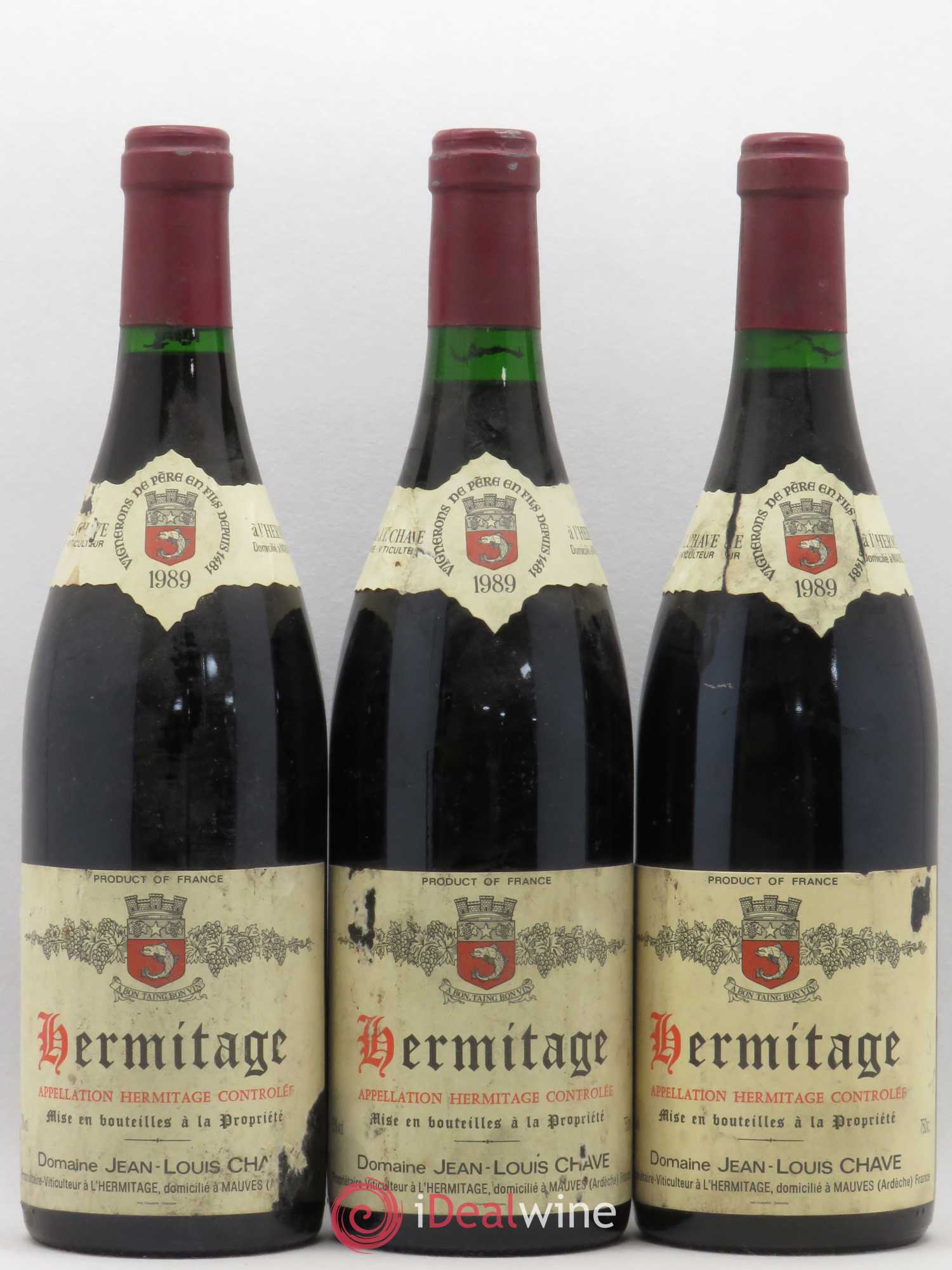 Hermitage Jean-Louis Chave 1989 - Lot de 3 bouteilles - 0