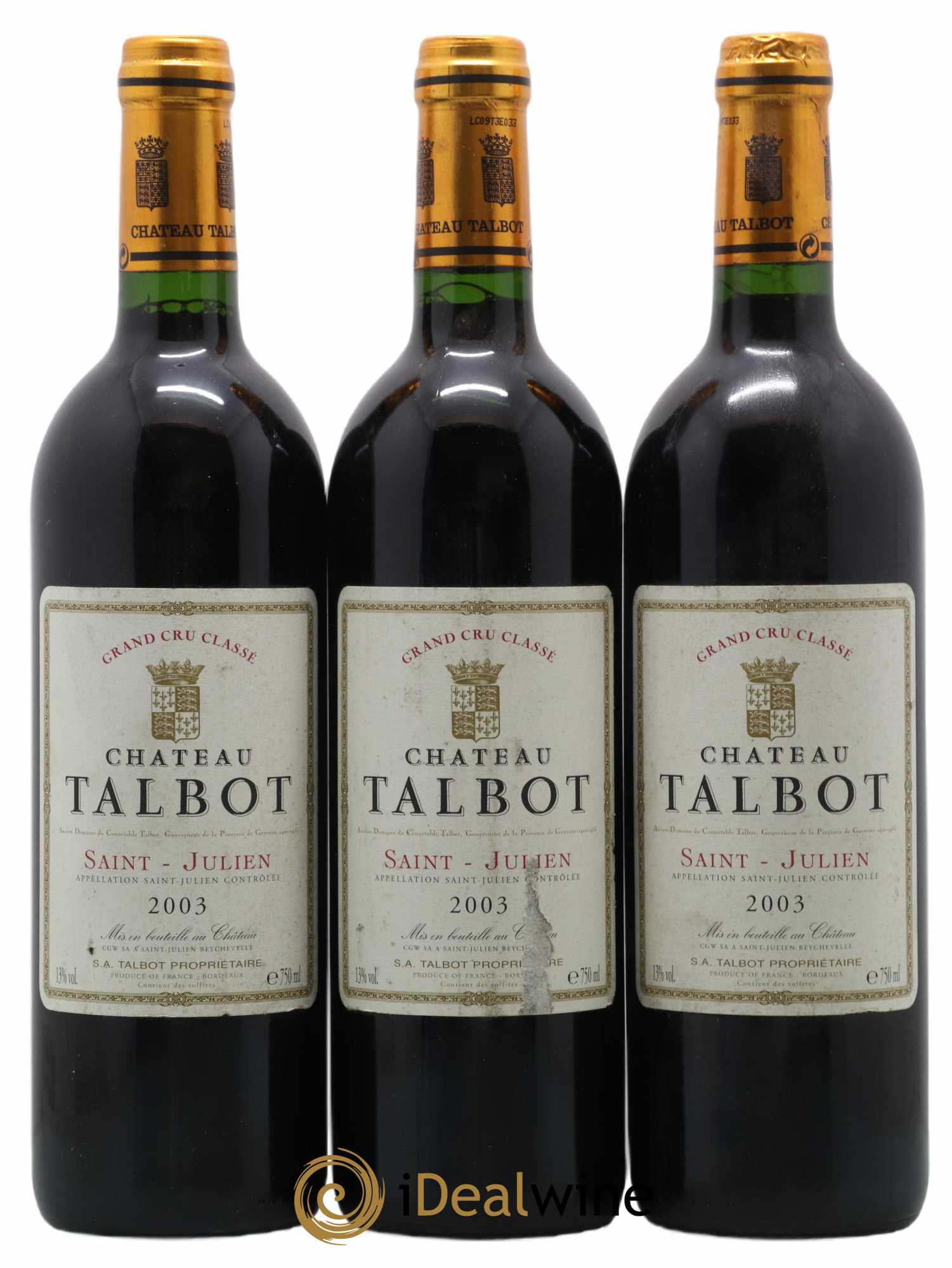 Château Talbot 4ème Grand Cru Classé 2003 - Lot de 3 bouteilles - 0