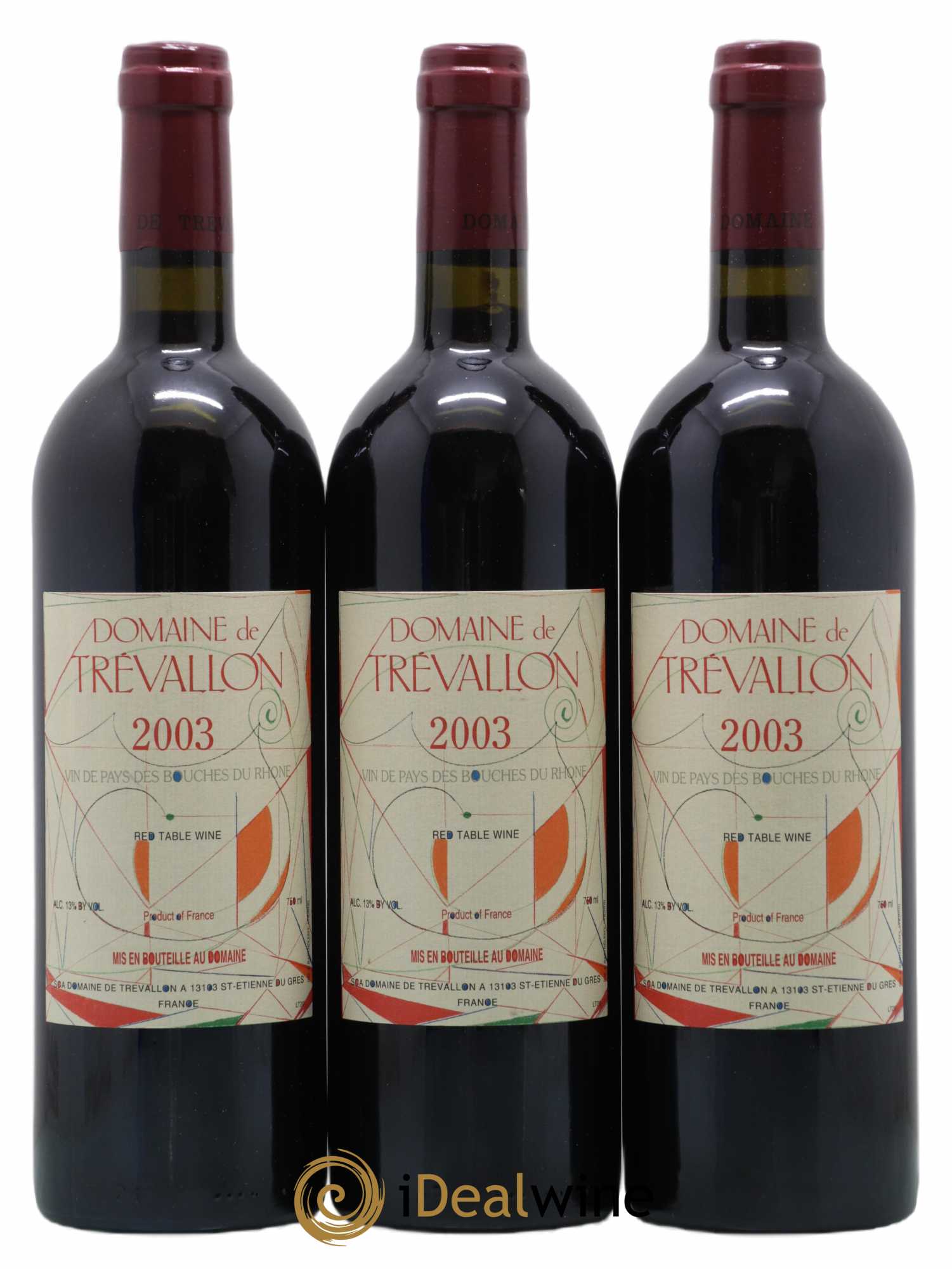 VDP Bouches du Rhône Trévallon (Domaine de) Eloi Dürrbach 2003 - Lot de 3 bouteilles - 0