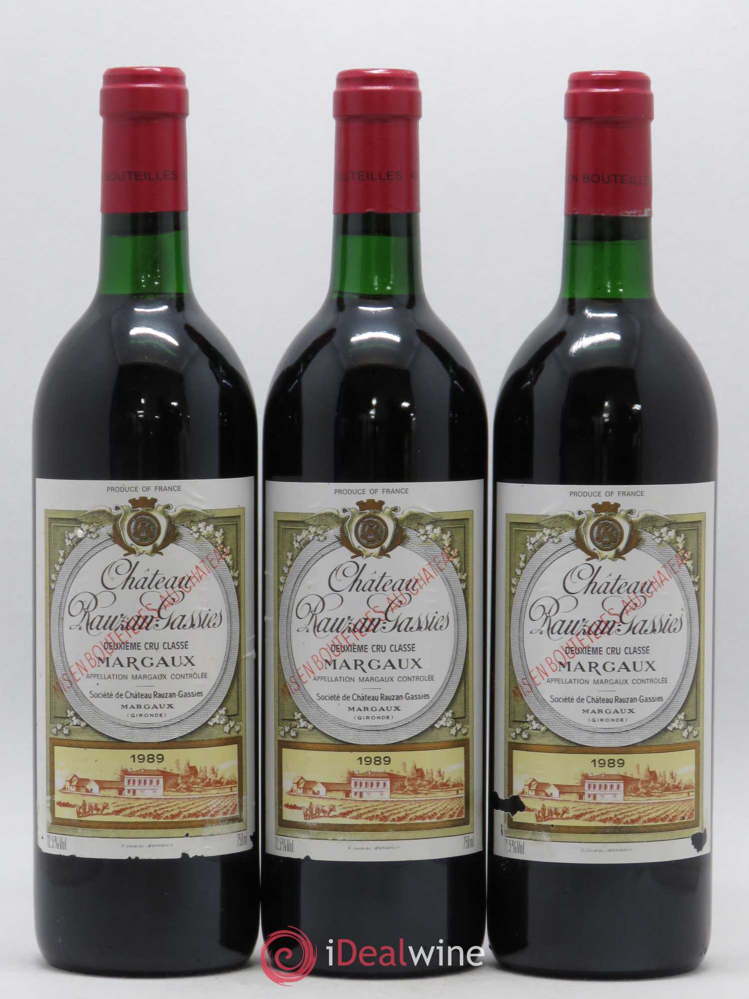 Château Rauzan-Gassies 2ème Grand Cru Classé 1989 - Lot de 3 bouteilles - 0