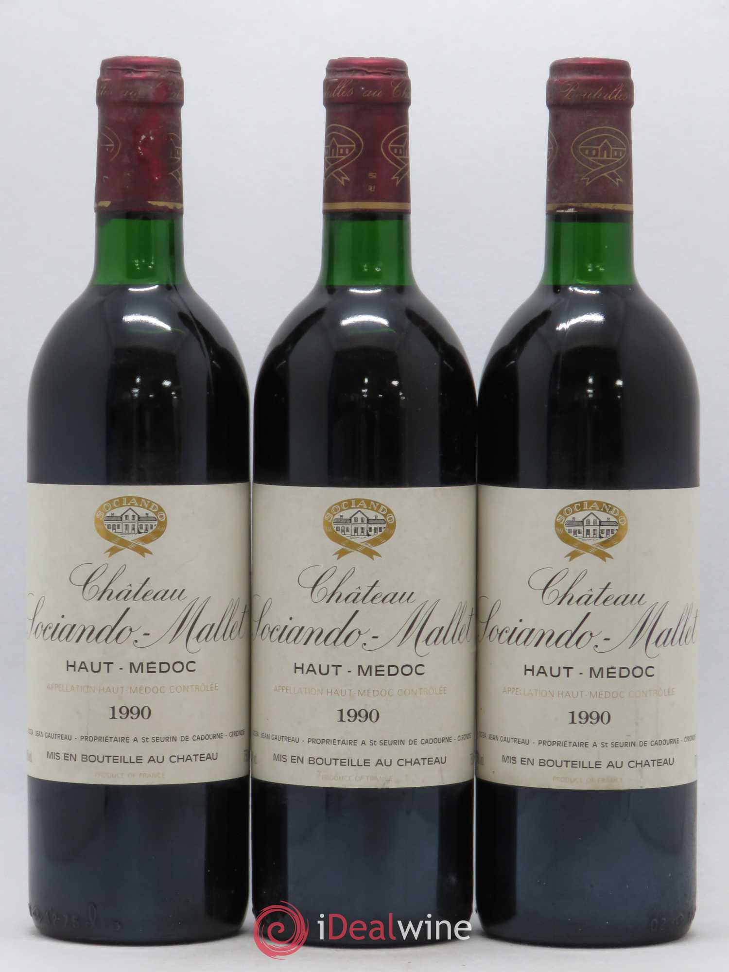 Château Sociando Mallet 1990 - Lot de 3 bouteilles - 0
