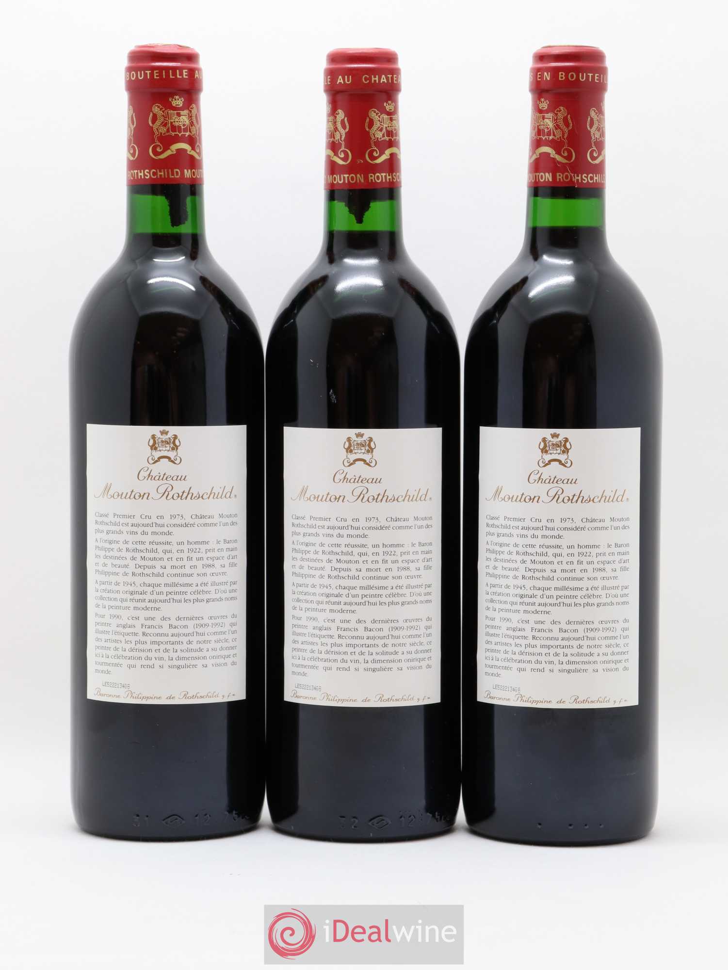 Château Mouton Rothschild 1er Grand Cru Classé 1990 - Lot de 3 bouteilles - 1