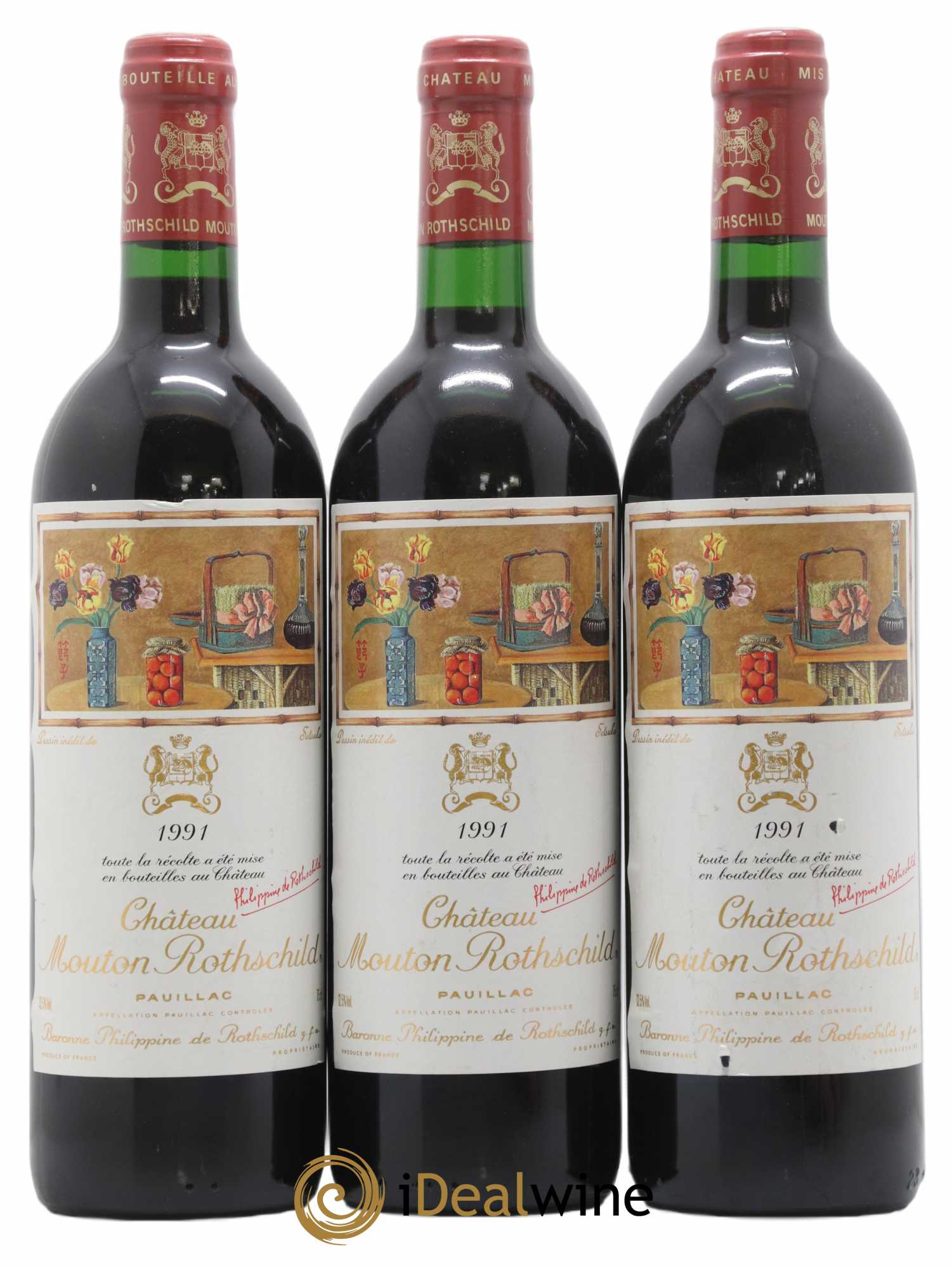 Château Mouton Rothschild 1er Grand Cru Classé 1991 - Lot of 3 bottles - 0