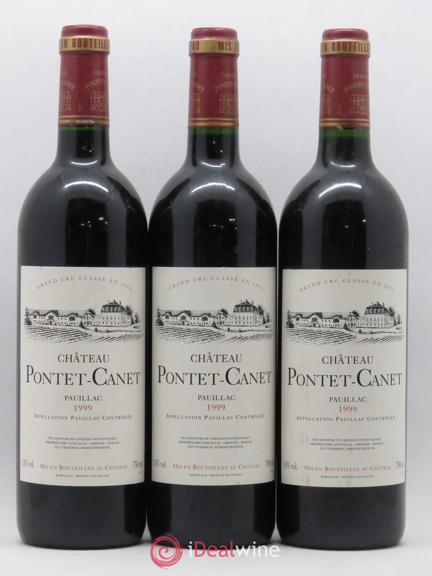 Château Pontet Canet 5ème Grand Cru Classé 1999 - Lot de 3 bouteilles - 0