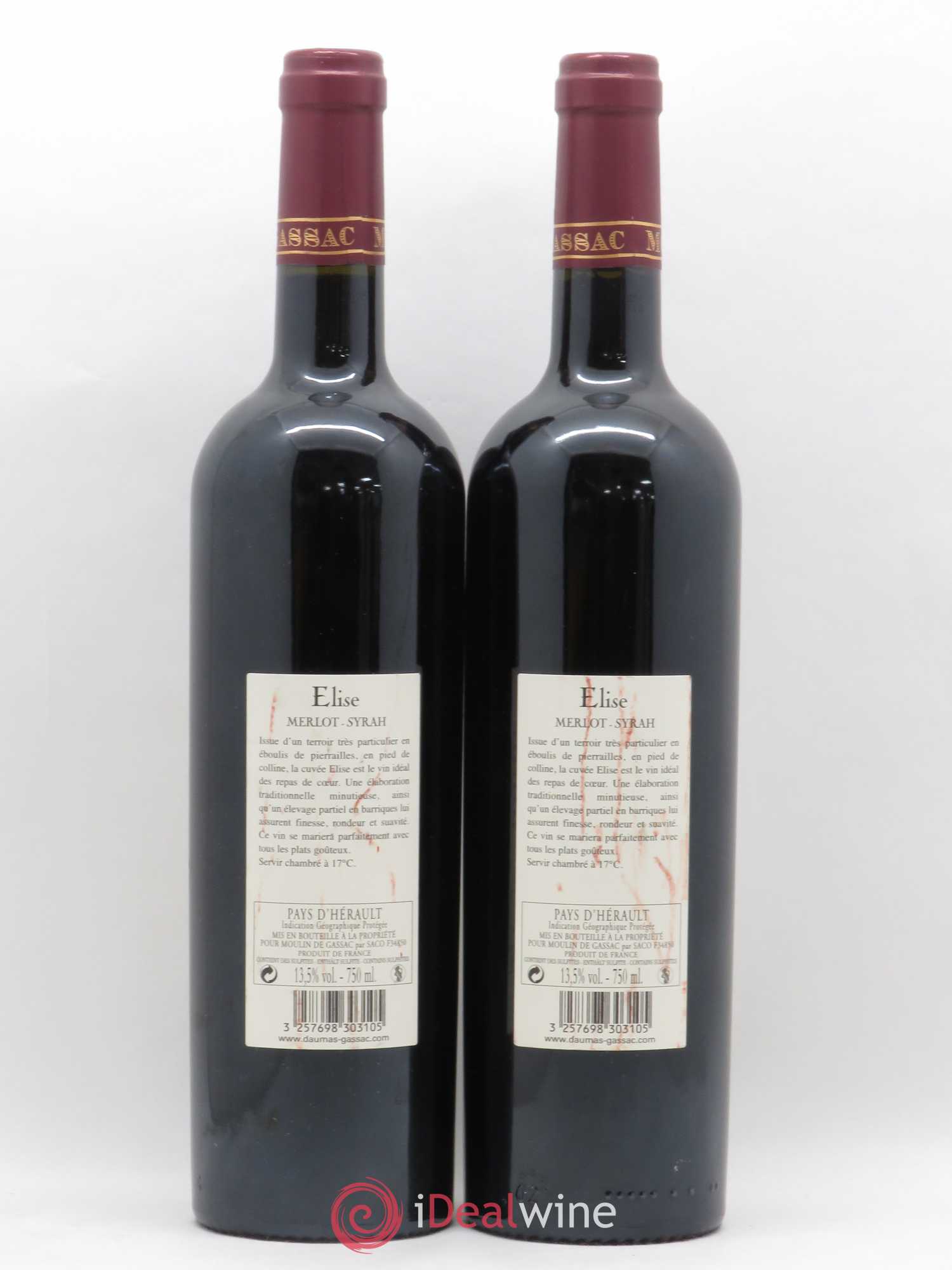IGP Pays d'Hérault (Vin de Pays de l'Hérault) Elise Vieilles vignes Moulin de Gassac (sans prix de réserve) 2016 - Lot de 2 bouteilles - 1
