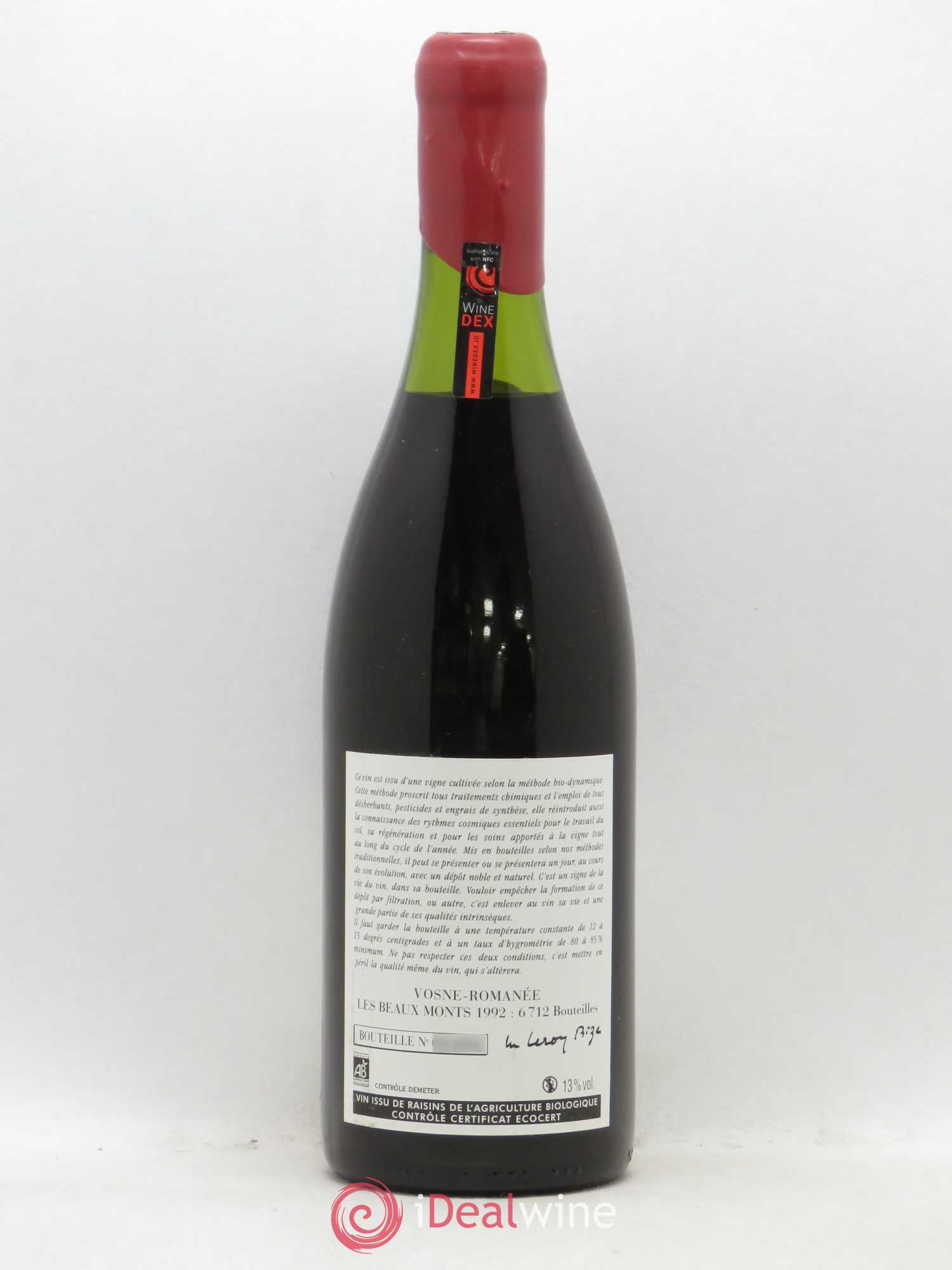 Vosne-Romanée 1er Cru Les Beaux-Monts Leroy (Domaine) 1992 - Lot de 1 bouteille - 1