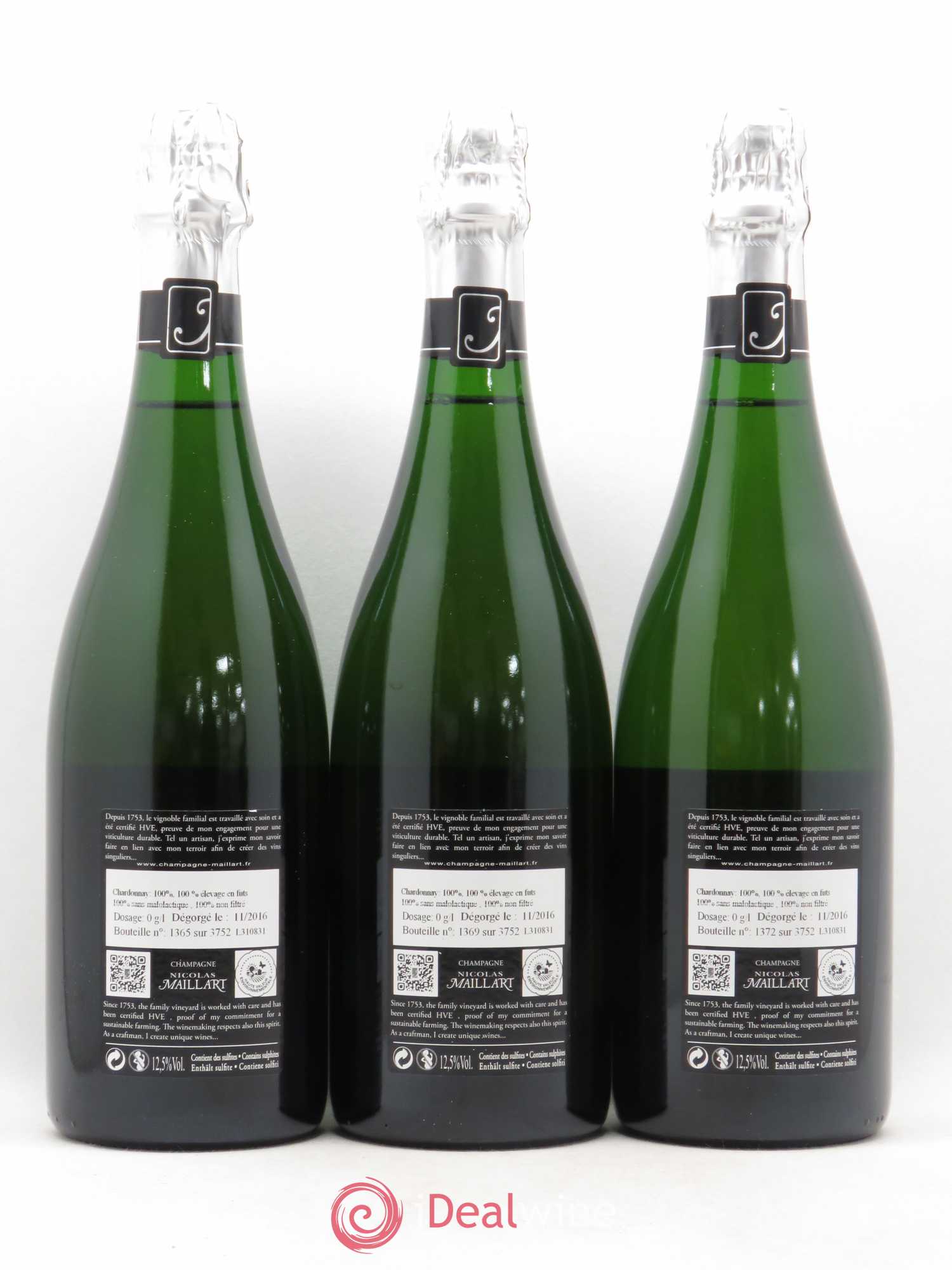 Champagne Blanc de blancs Chaillots Gillis N. Maillard 2011 - Posten von 3 Flaschen - 1