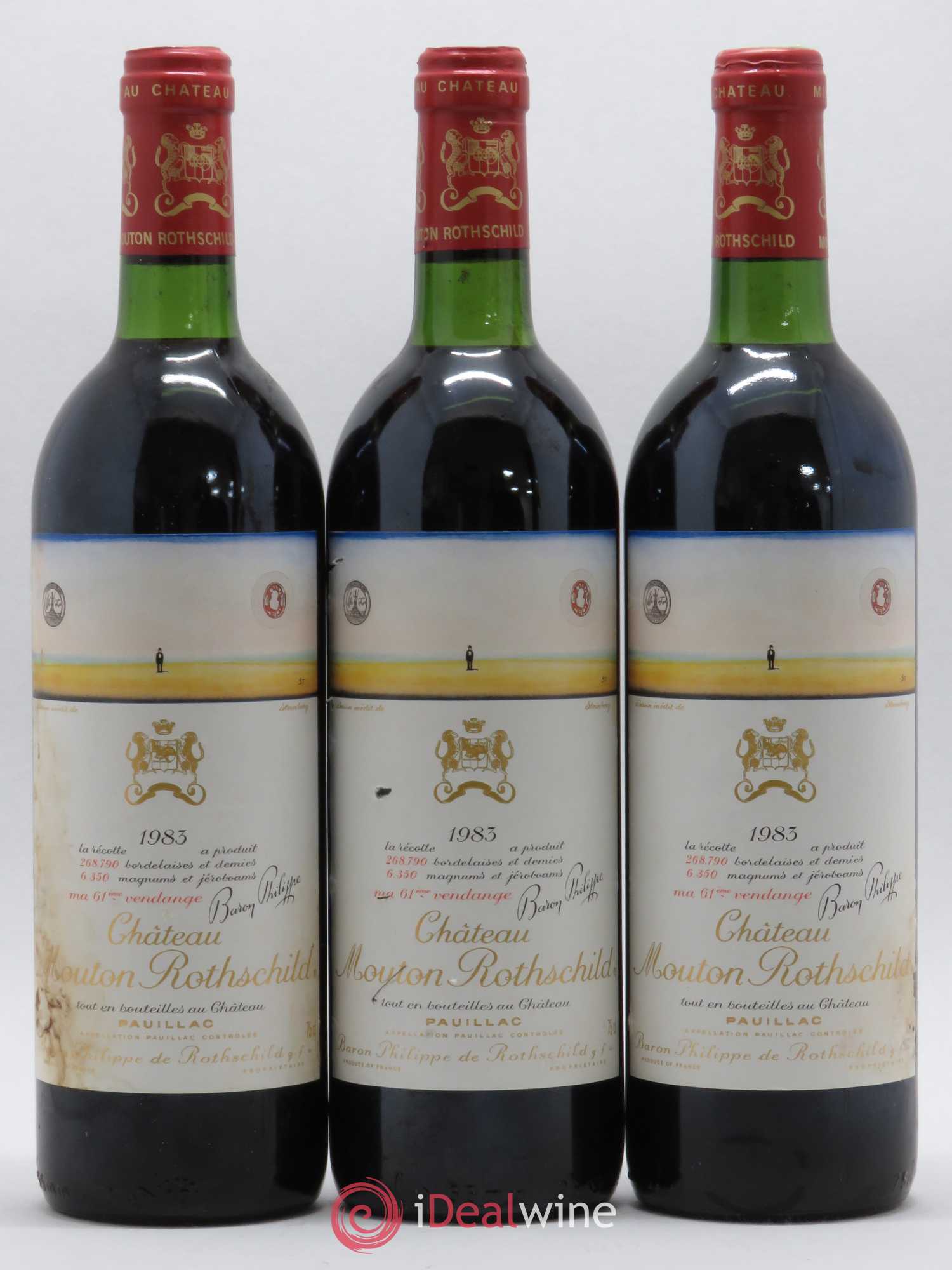 Château Mouton Rothschild 1er Grand Cru Classé 1983 - Lot de 3 bouteilles - 0