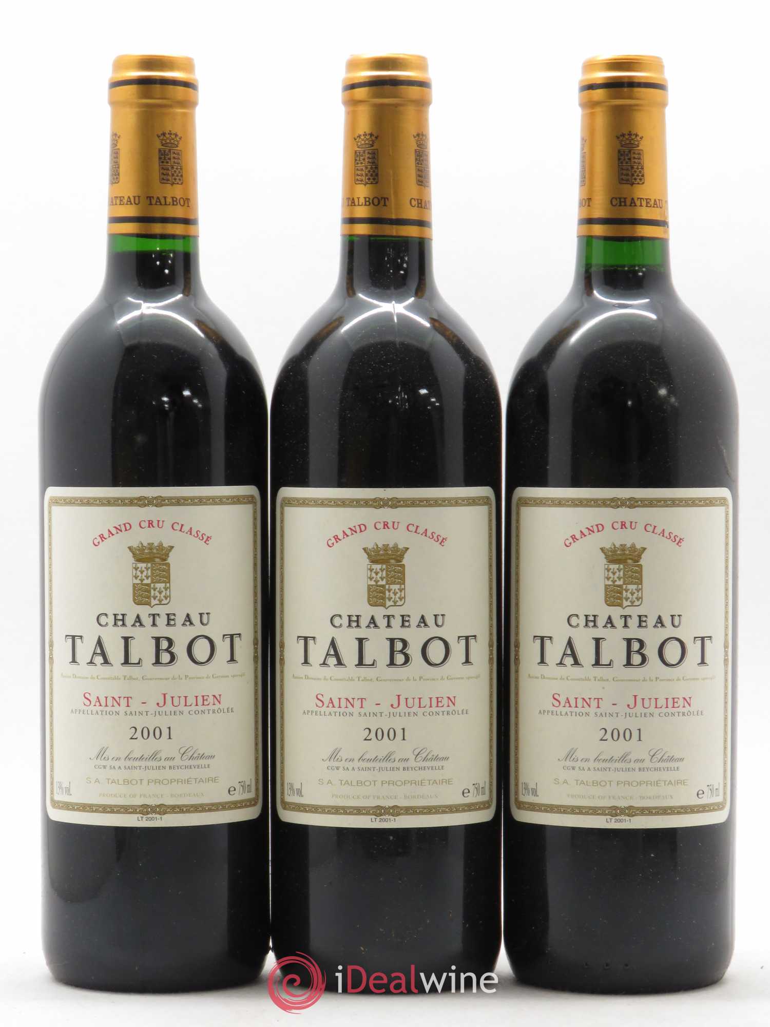 Château Talbot 4ème Grand Cru Classé 2001 - Lot de 3 bouteilles - 0