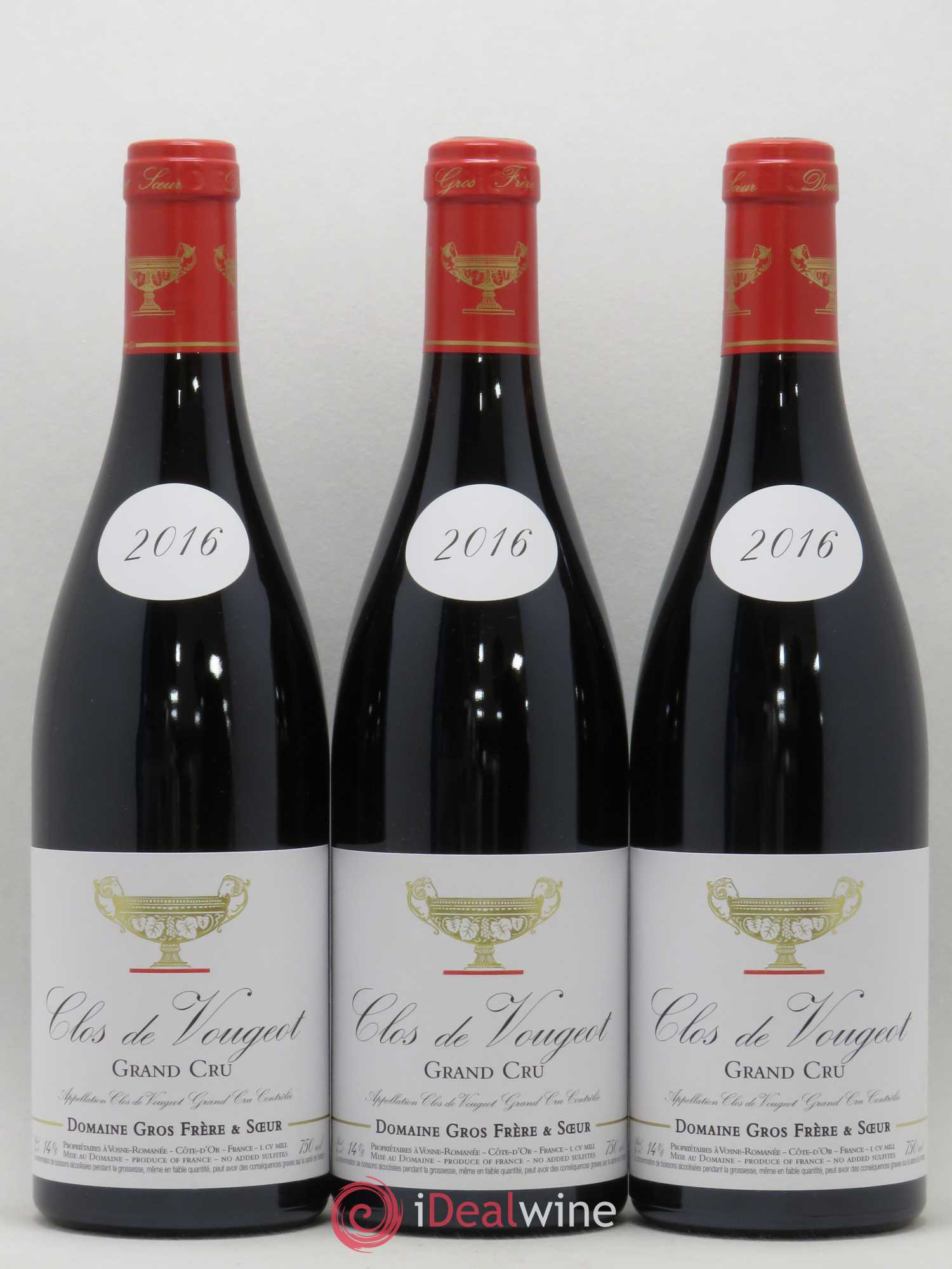 Clos de Vougeot Grand Cru Gros Frère & Soeur 2016 - Lot de 3 bouteilles - 0