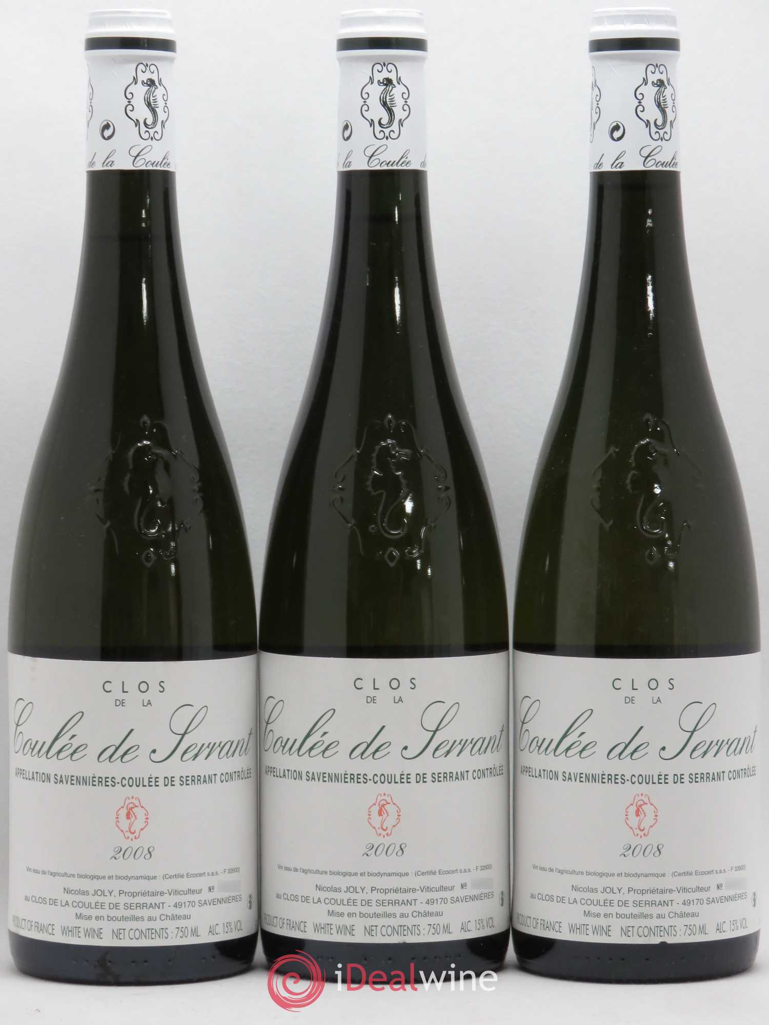 Savennières Clos de la Coulée de Serrant Vignobles de la Coulée de Serrant - Nicolas Joly 2008 - Lot de 3 bouteilles - 0