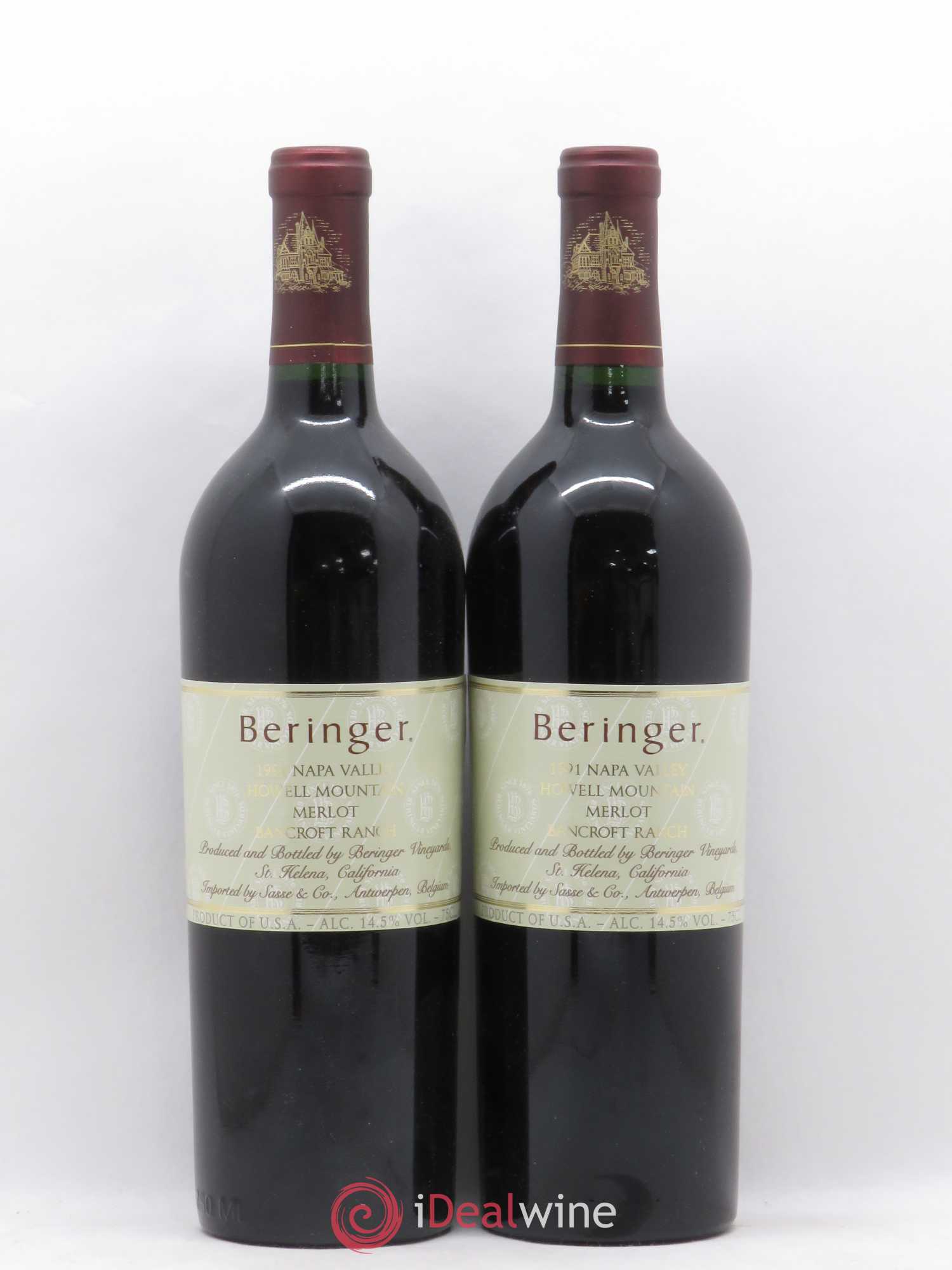 USA Napa Valley Howell Mountain Merlot Beringer 1991 - Posten von 2 Flaschen - 0
