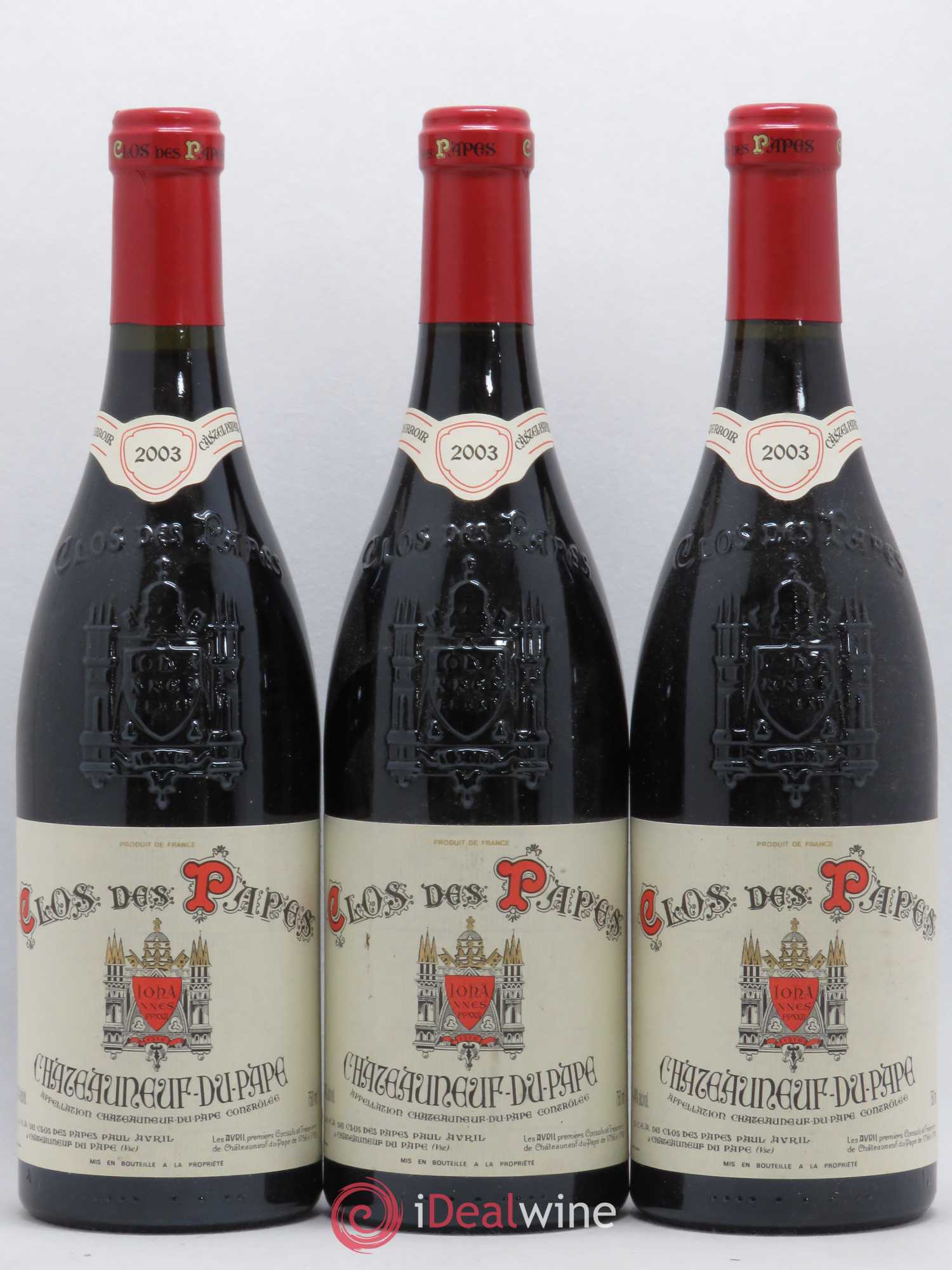 Châteauneuf-du-Pape Clos des Papes - Paul Avril 2003 - Lot de 3 bouteilles - 0