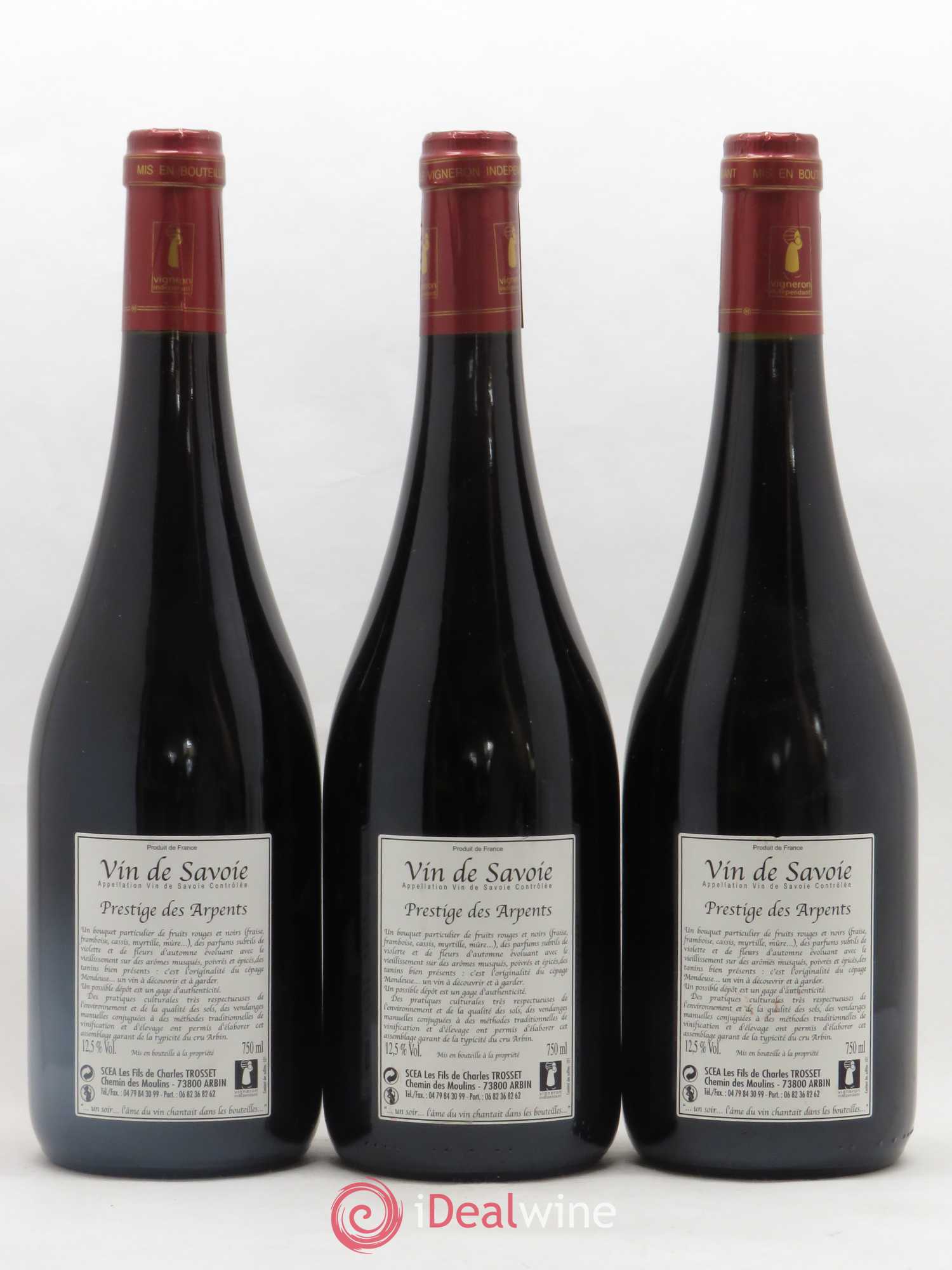 Vin de Savoie Arbin Mondeuse Expression d'un terroir prestige des arpents Fils de Charles Trosset 2007 - Posten von 3 Flaschen - 1