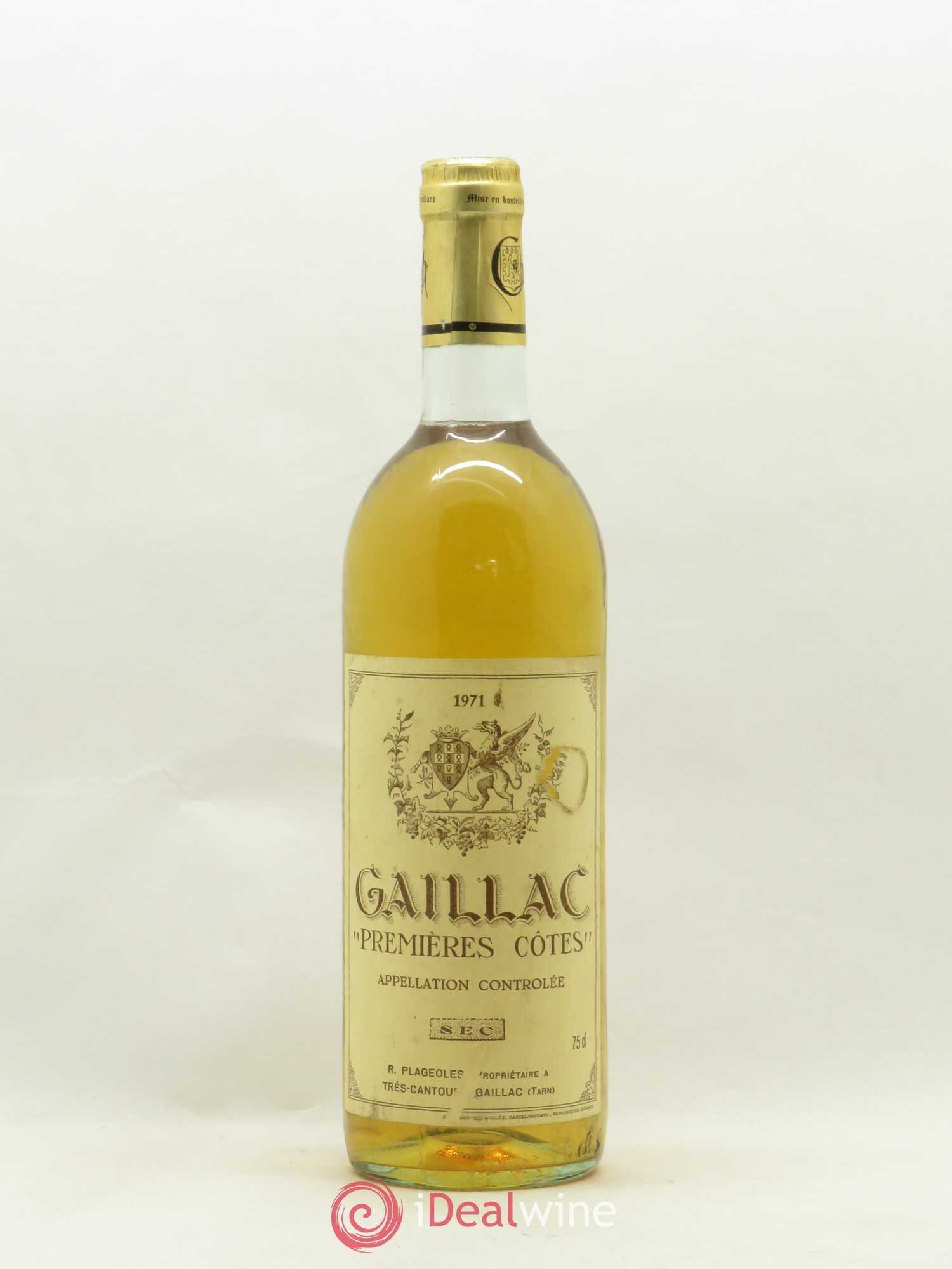 Gaillac Sec Premières Côtes Plageoles 1971 - Posten von 1 Flasche - 0