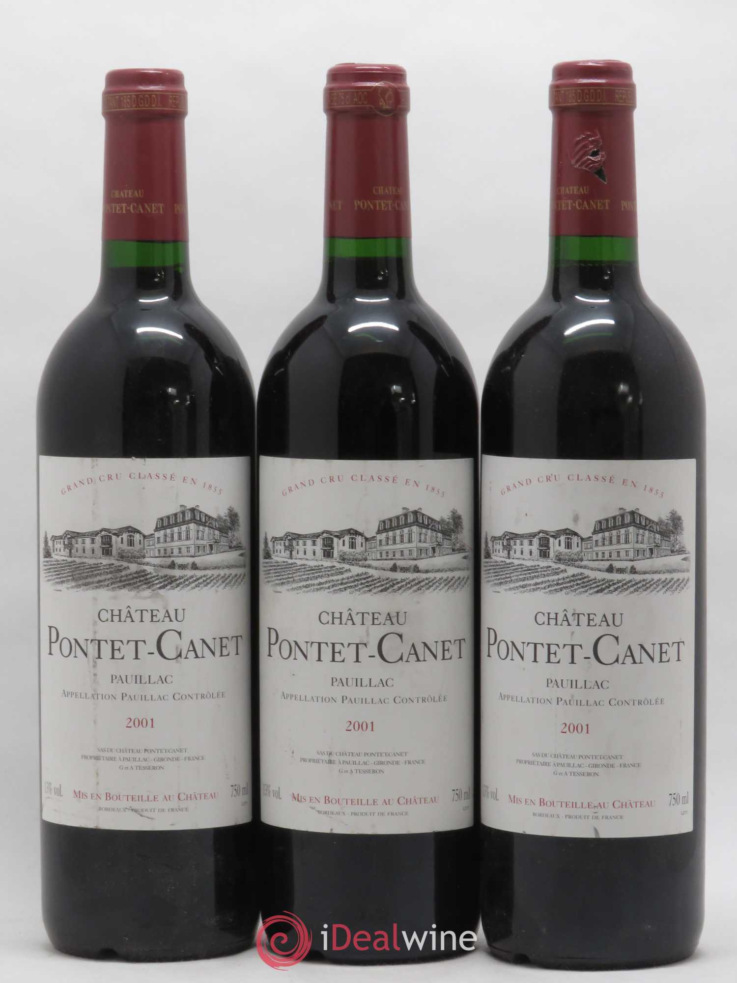 Château Pontet Canet 5ème Grand Cru Classé 2001 - Lot de 3 bouteilles - 0