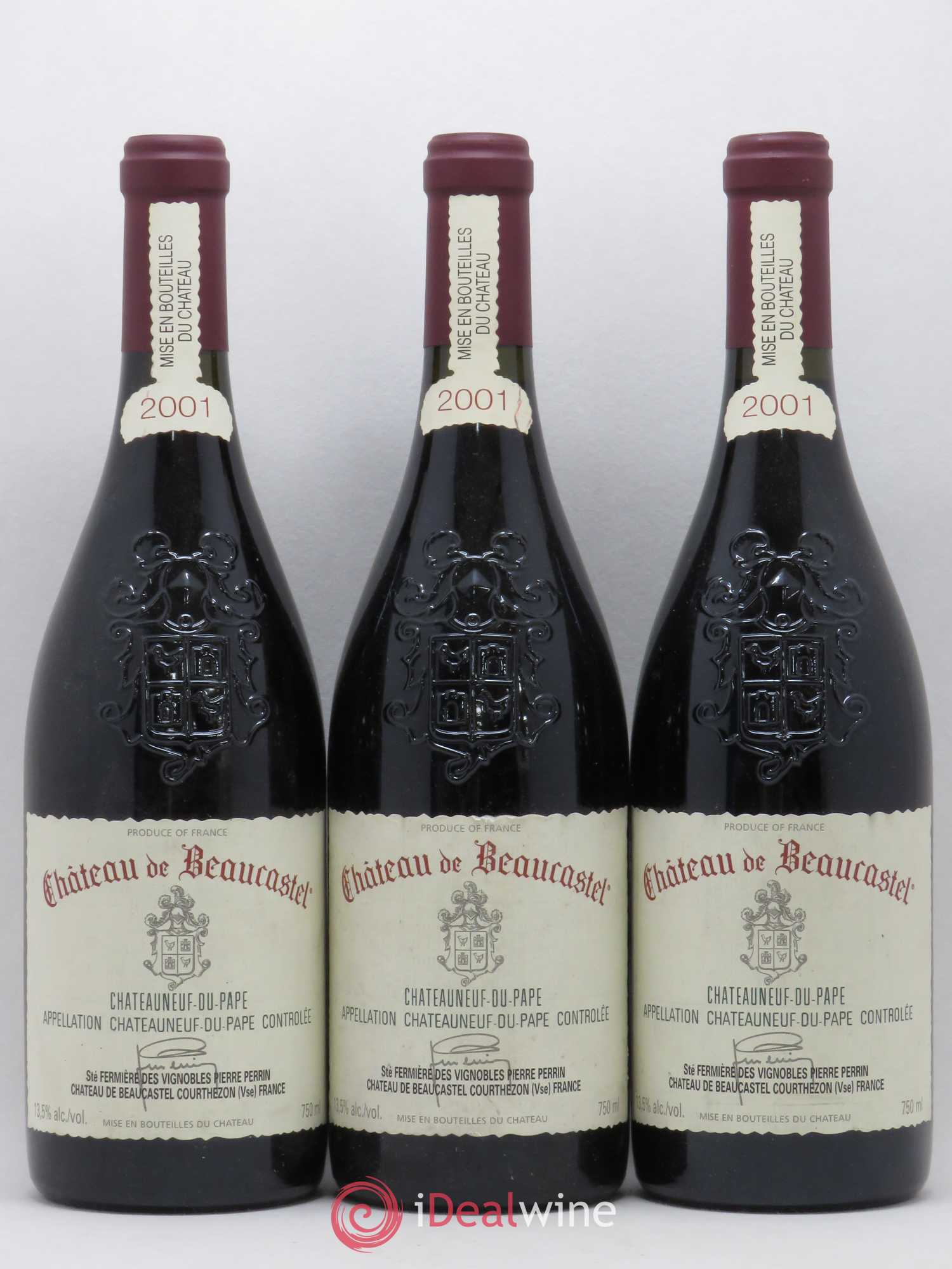 Châteauneuf-du-Pape Château de Beaucastel Famille Perrin 2001 - Lot de 3 bouteilles - 0