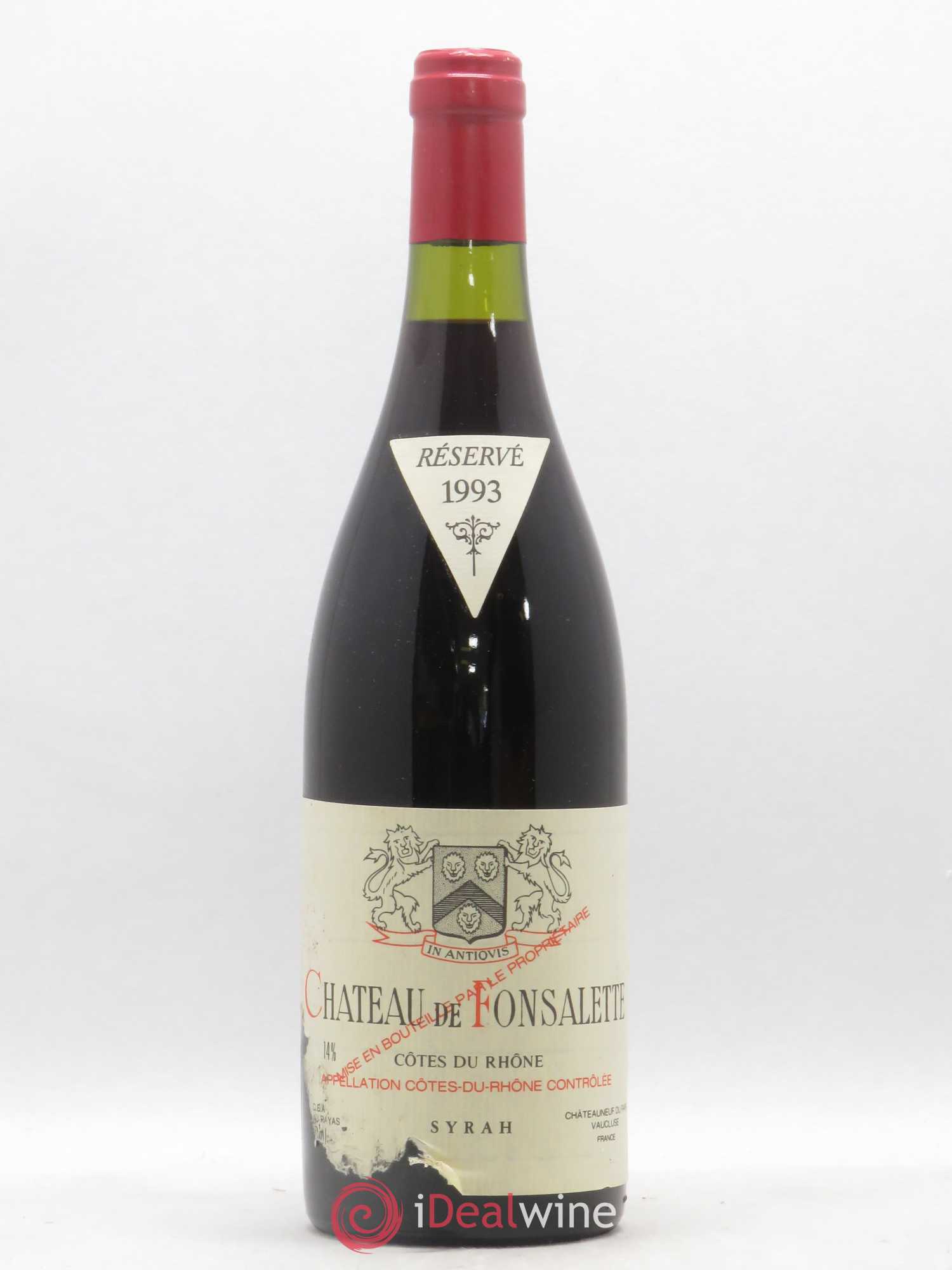 Côtes-du-Rhône Cuvée Syrah Château de Fonsalette (sans prix de réserve) 1993 - Lot de 1 bouteille - 0