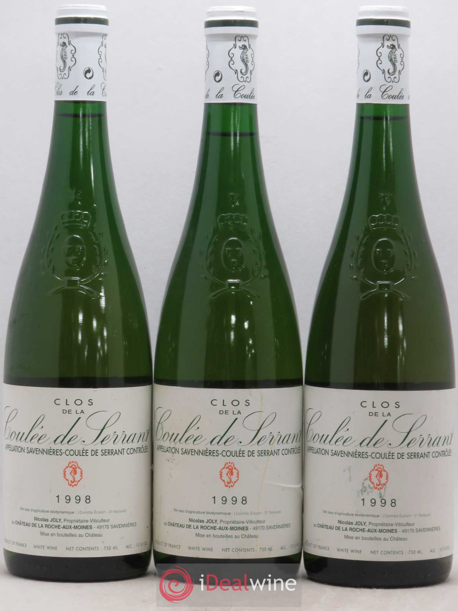Savennières Clos de la Coulée de Serrant Vignobles de la Coulée de Serrant - Nicolas Joly (senza prezzo di riserva) (senza prezzo di riserva) 1998 - Lotto di 3 bottiglie - 0