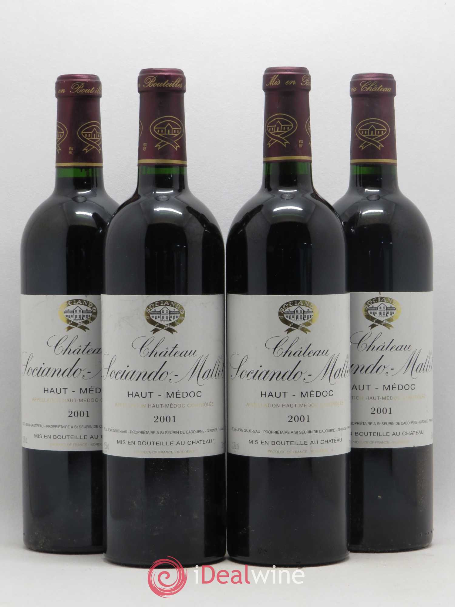 Château Sociando Mallet (sans prix de réserve) 2001 - Lot de 4 bouteilles - 0
