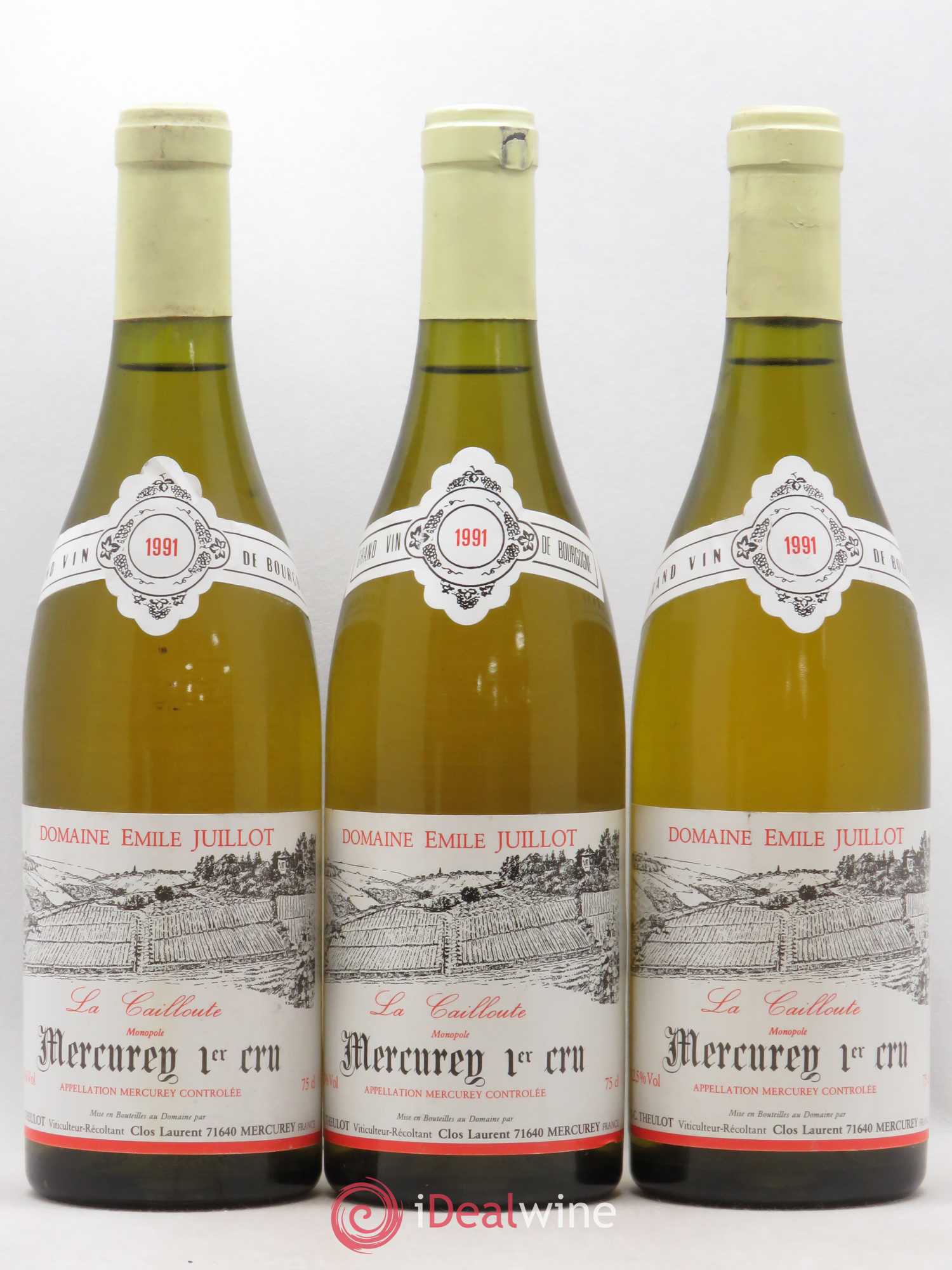 Mercurey 1er Cru La Cailloute Domaine Emile Juillot Theulot 1991 - Posten von 3 Flaschen - 0