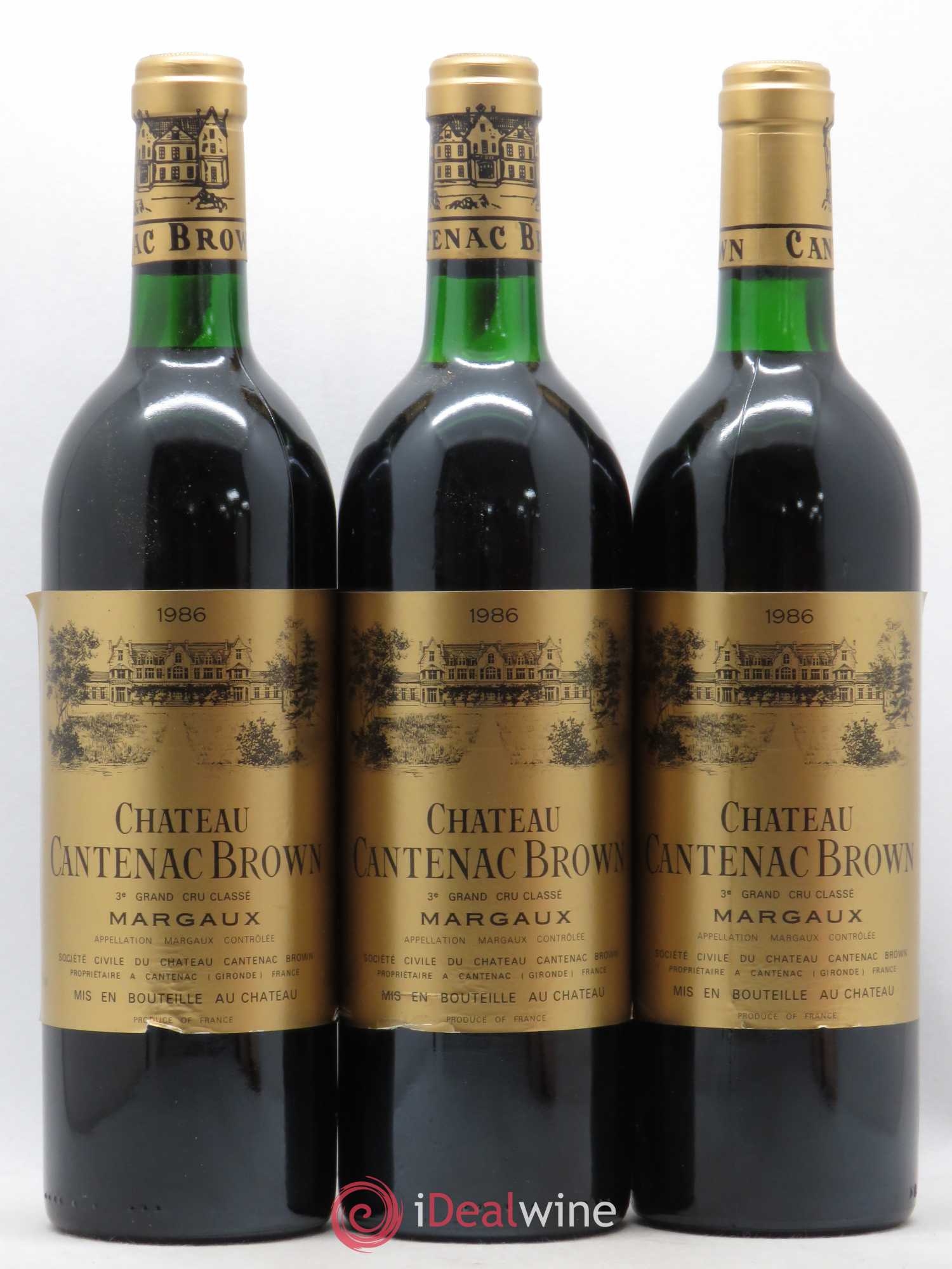 Château Cantenac Brown 3ème Grand Cru Classé 1986 - Lot de 3 bouteilles - 0