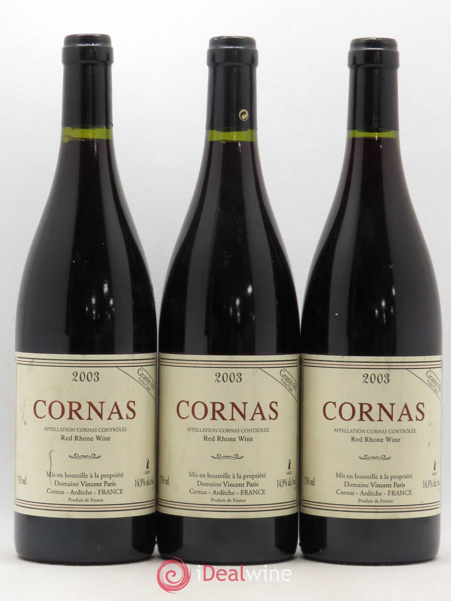 Cornas Granit 60 Vieilles Vignes Vincent Paris 2003 - Lot de 3 bouteilles - 0
