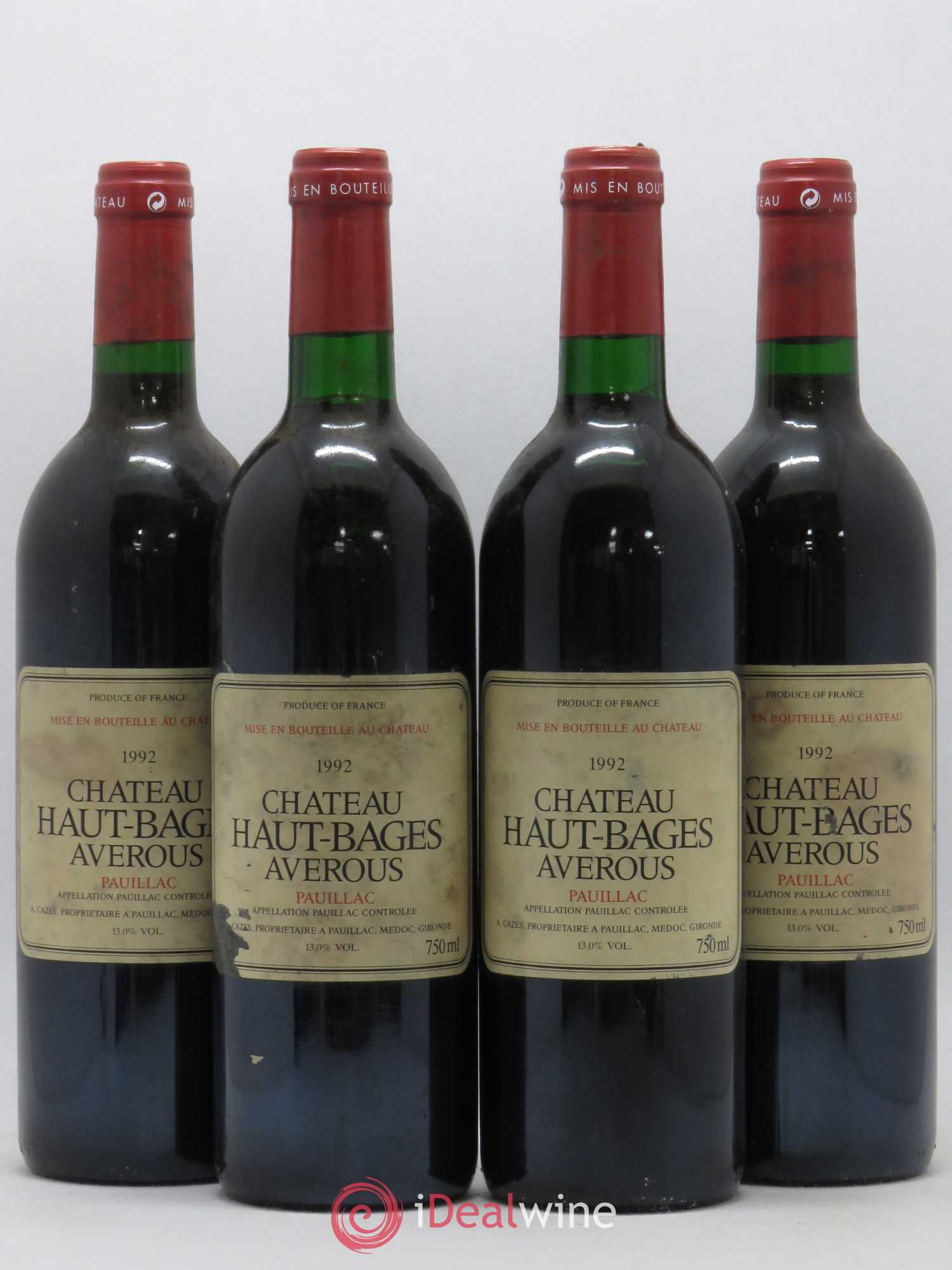 Château Haut Bages Averous Cru Bourgeois 1992 - Lot de 4 bouteilles - 0