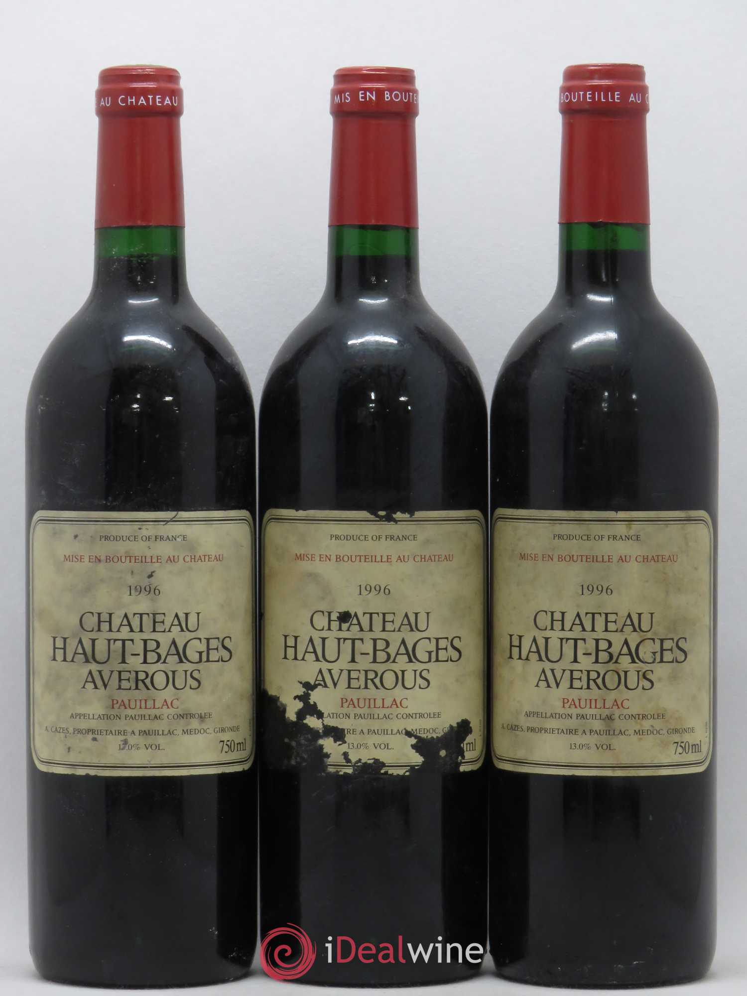 Château Haut Bages Averous Cru Bourgeois 1996 - Lot de 3 bouteilles - 0