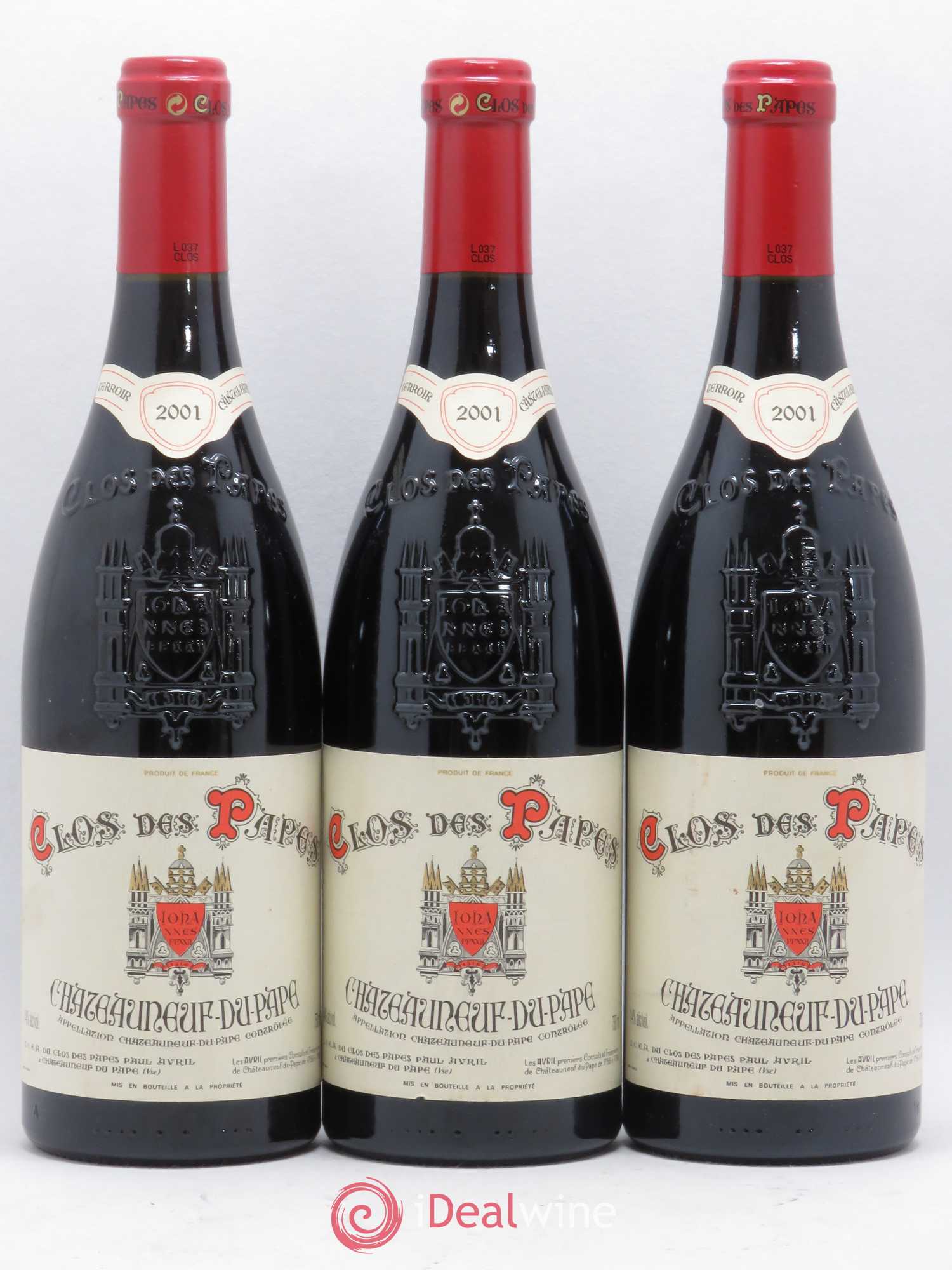 Châteauneuf-du-Pape Clos des Papes - Paul Avril 2001 - Lot de 3 bouteilles - 0