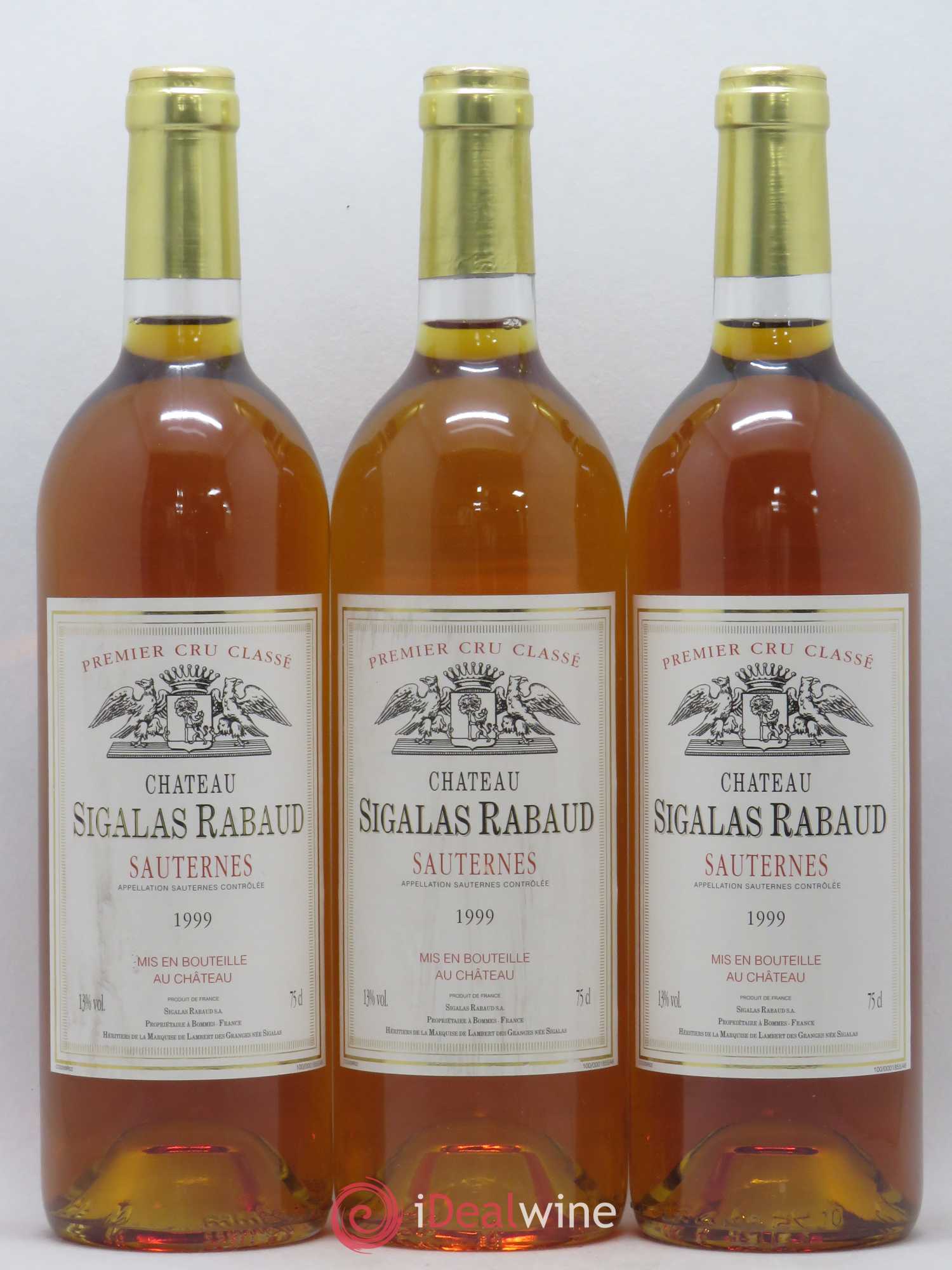 Château Sigalas Rabaud 1er Grand Cru Classé 1999 - Lotto di 3 bottiglie - 0
