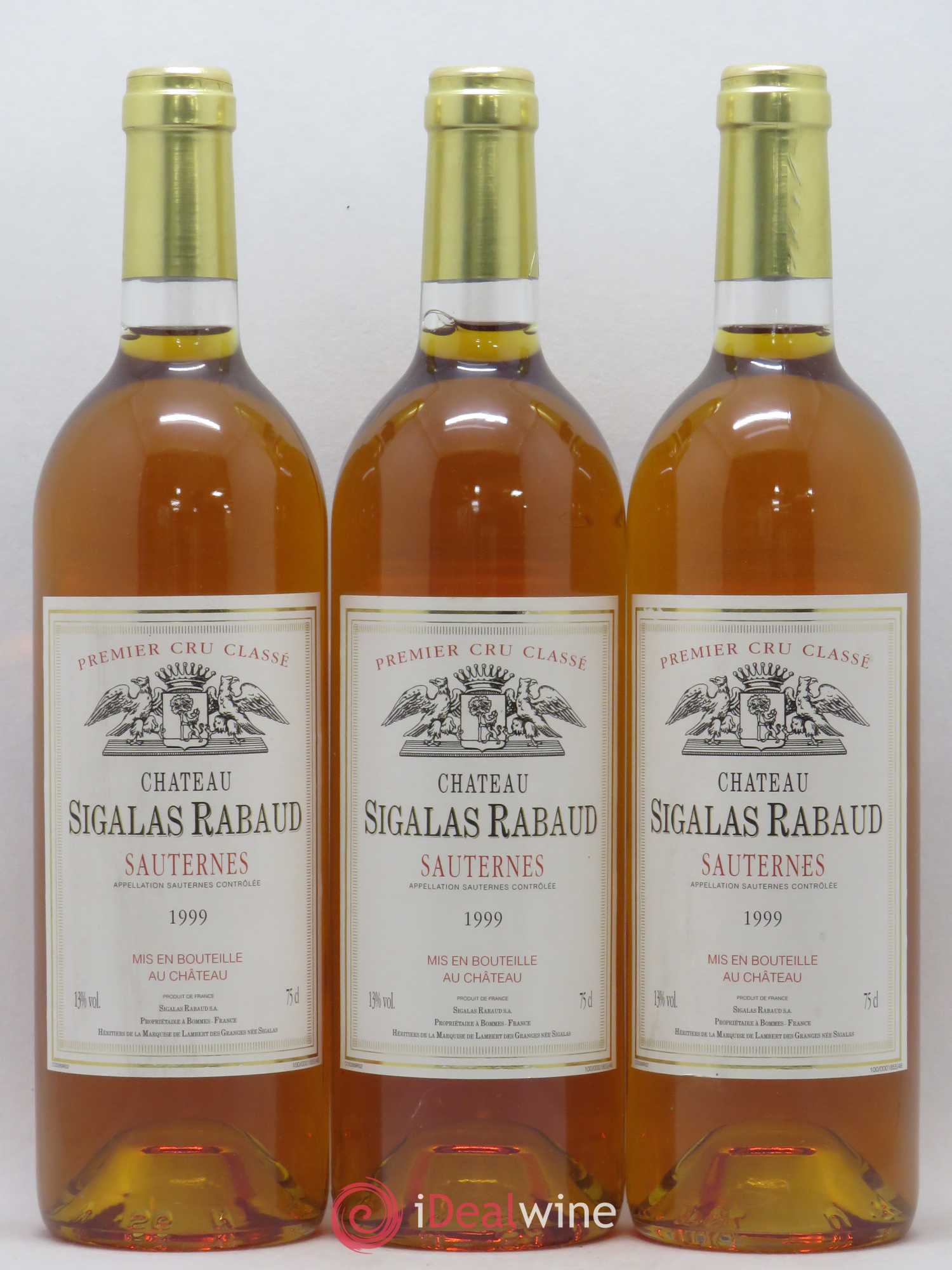 Château Sigalas Rabaud 1er Grand Cru Classé 1999 - Lot de 3 bouteilles - 0
