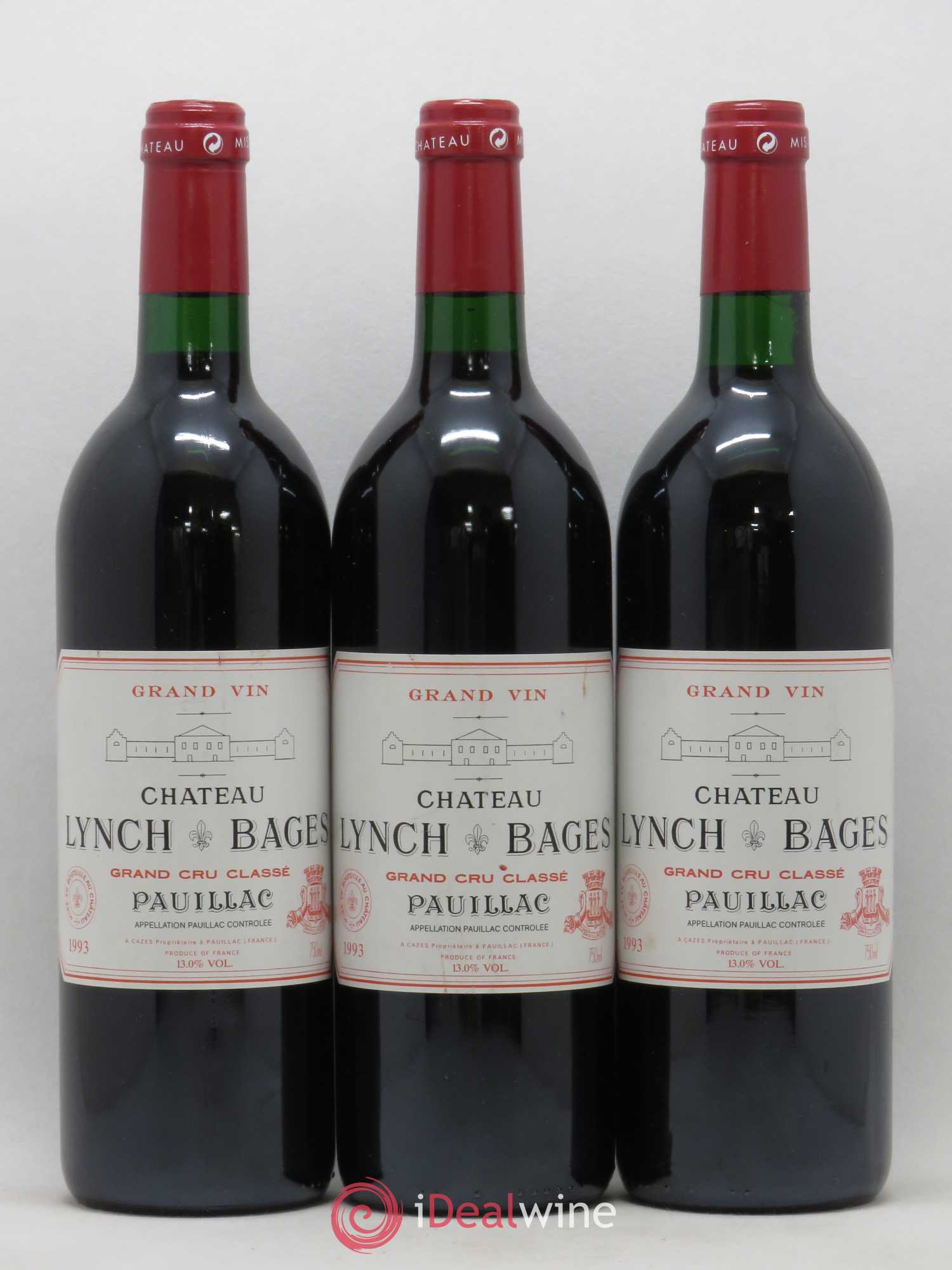 Château Lynch Bages 5ème Grand Cru Classé 1993 - Lot de 3 bouteilles - 0