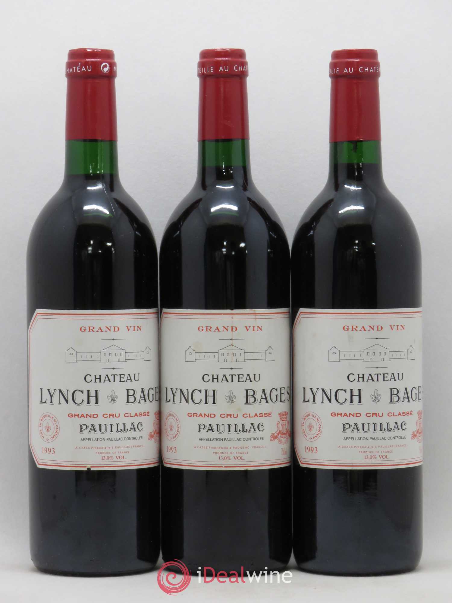 Château Lynch Bages 5ème Grand Cru Classé 1993 - Lot de 3 bouteilles - 0
