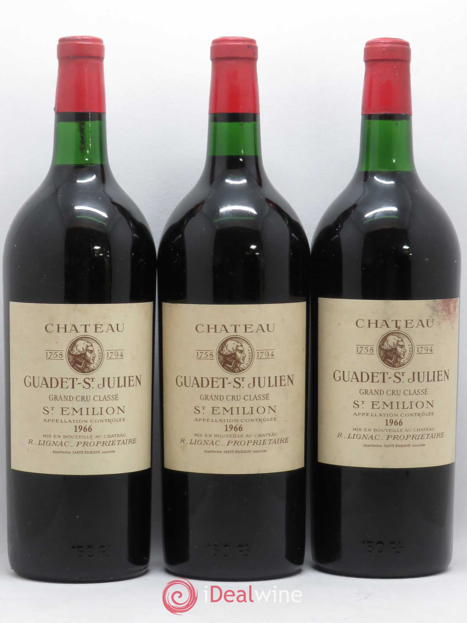 Château Guadet Grand Cru Classé 1966 - Lot de 3 magnums - 0
