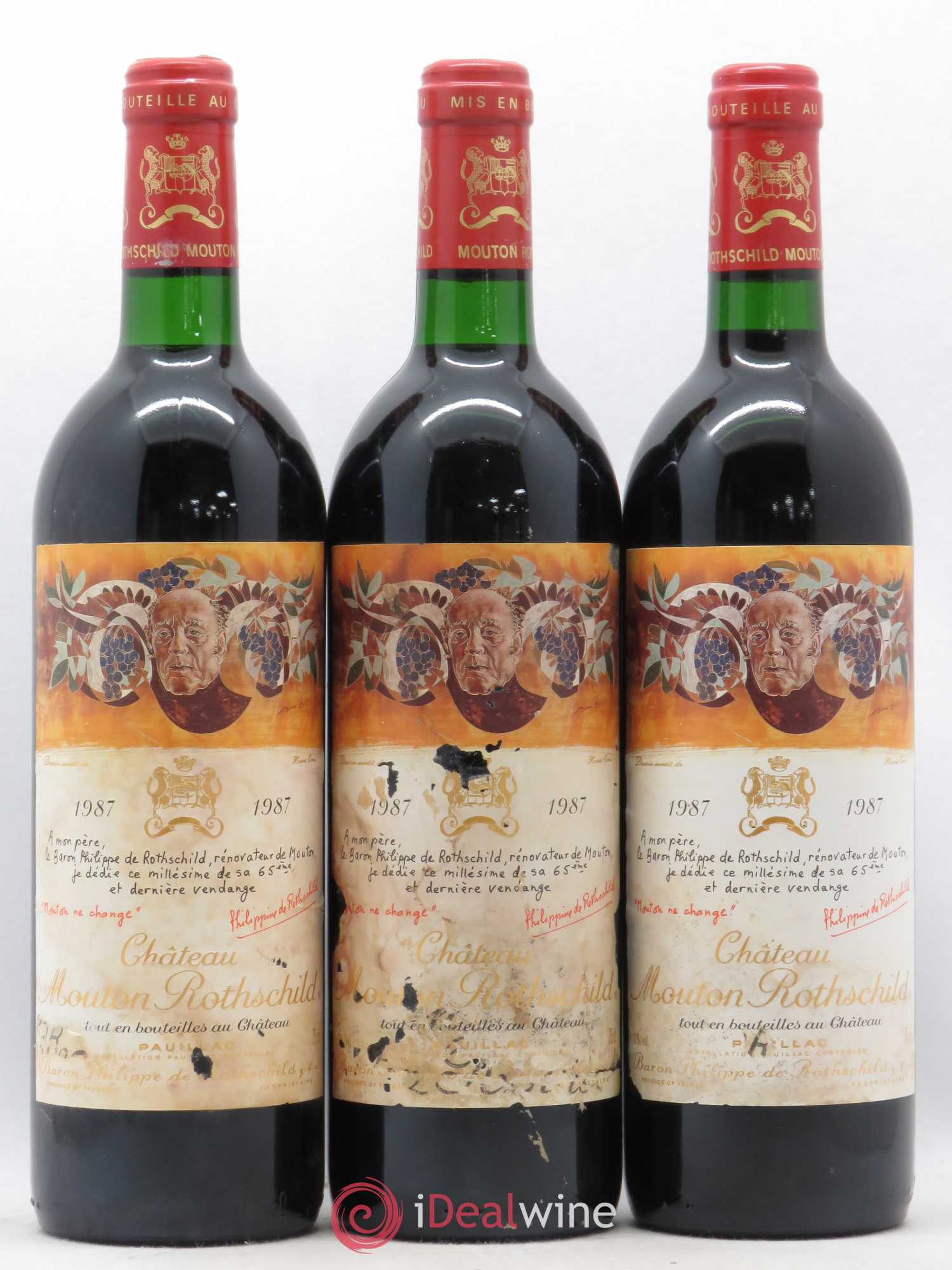 Château Mouton Rothschild 1er Grand Cru Classé 1987 - Lot de 3 bouteilles - 0