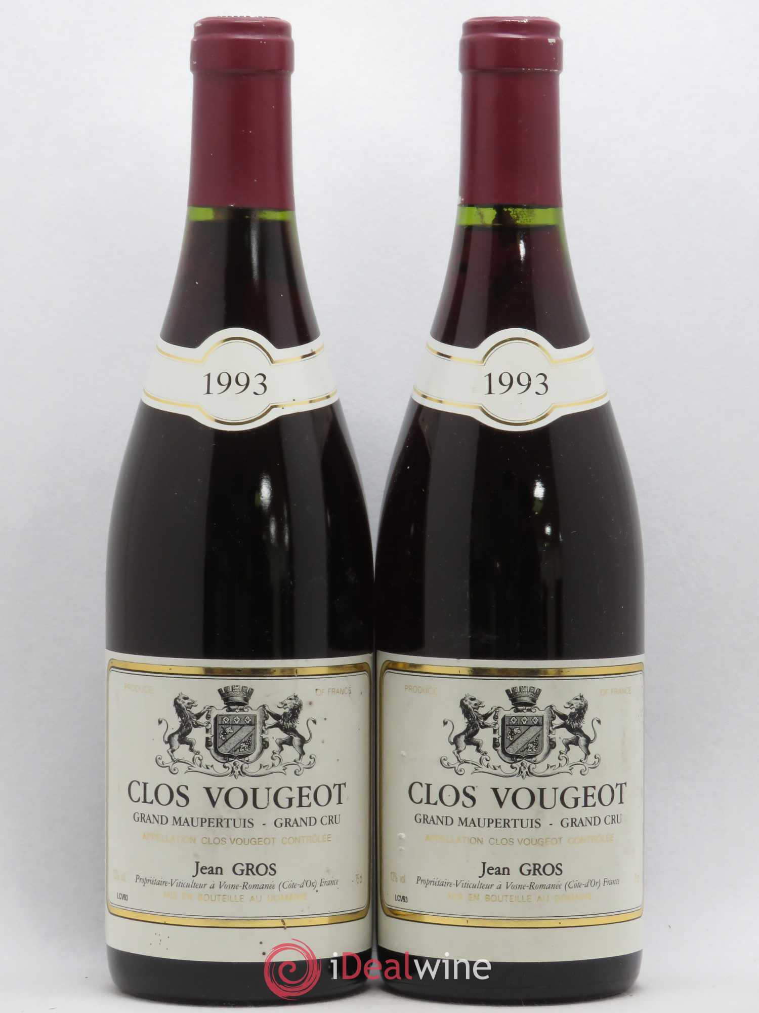 Clos de Vougeot Grand Cru Le Grand Maupertuis Jean Gros 1993 - Lotto di 2 bottiglie - 0