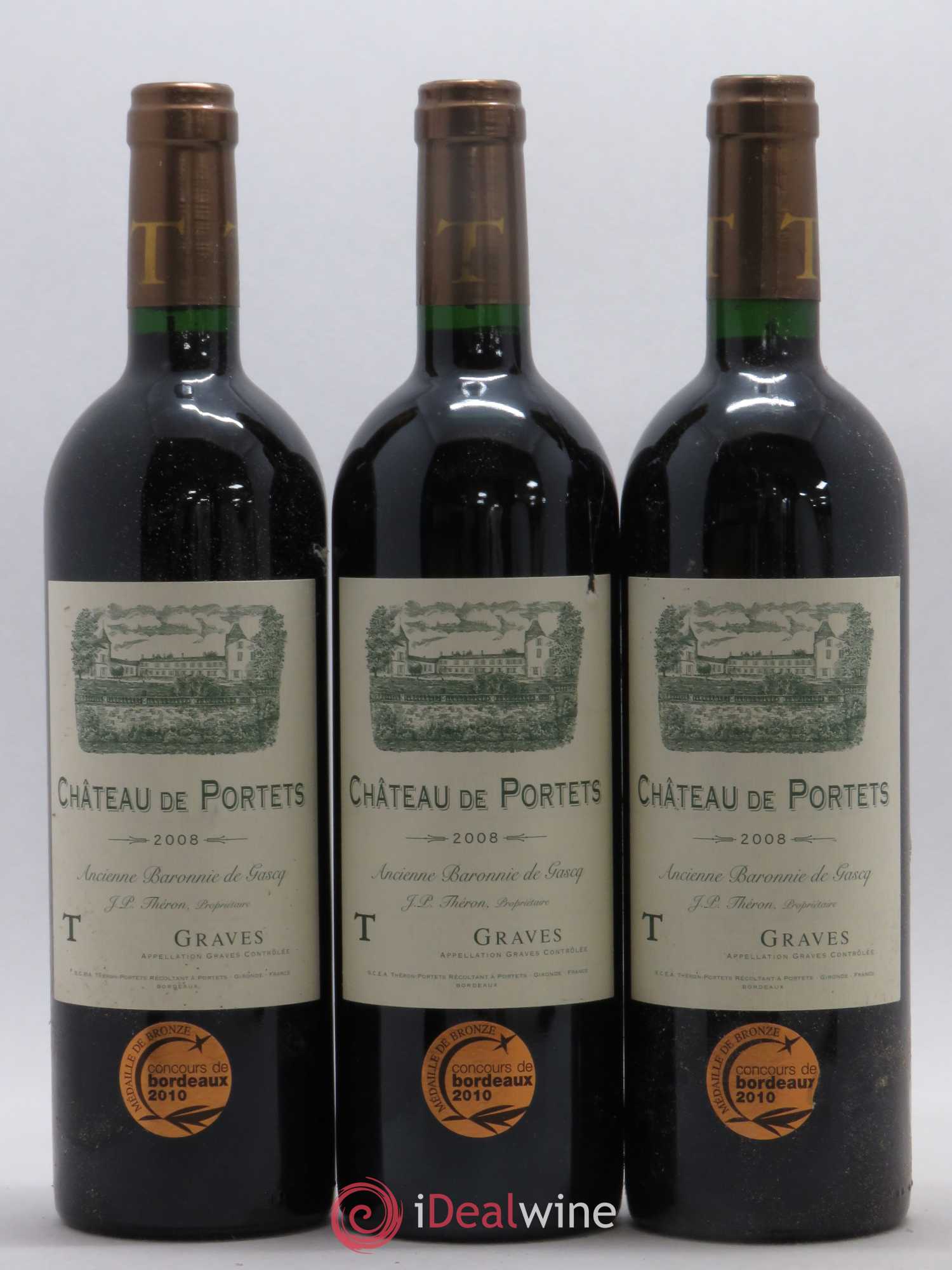 Graves Château de Portets 2008 - Lot de 3 bouteilles - 0