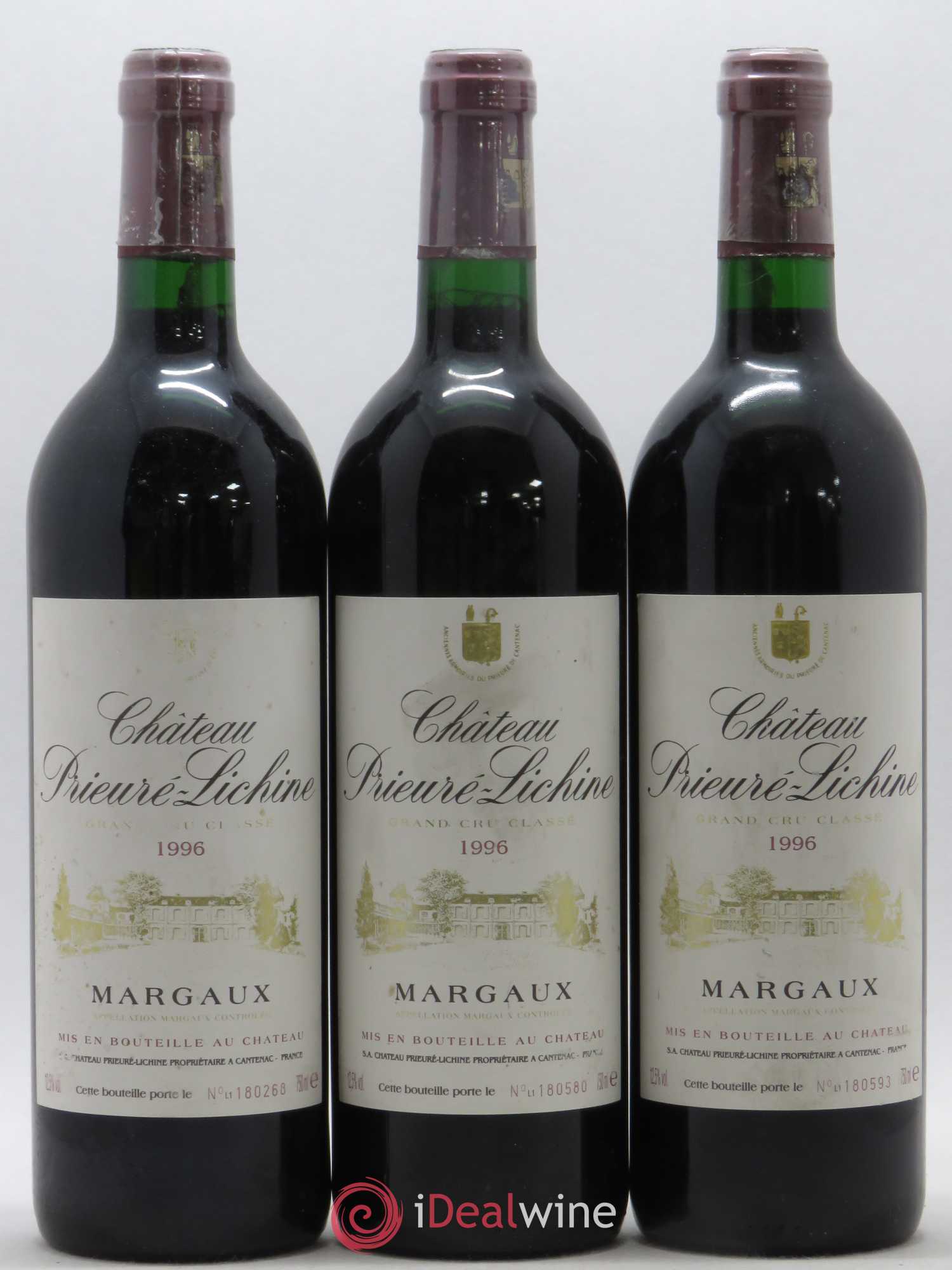 Château Prieuré Lichine 4ème Grand Cru Classé 1996 - Lot de 3 bouteilles - 0