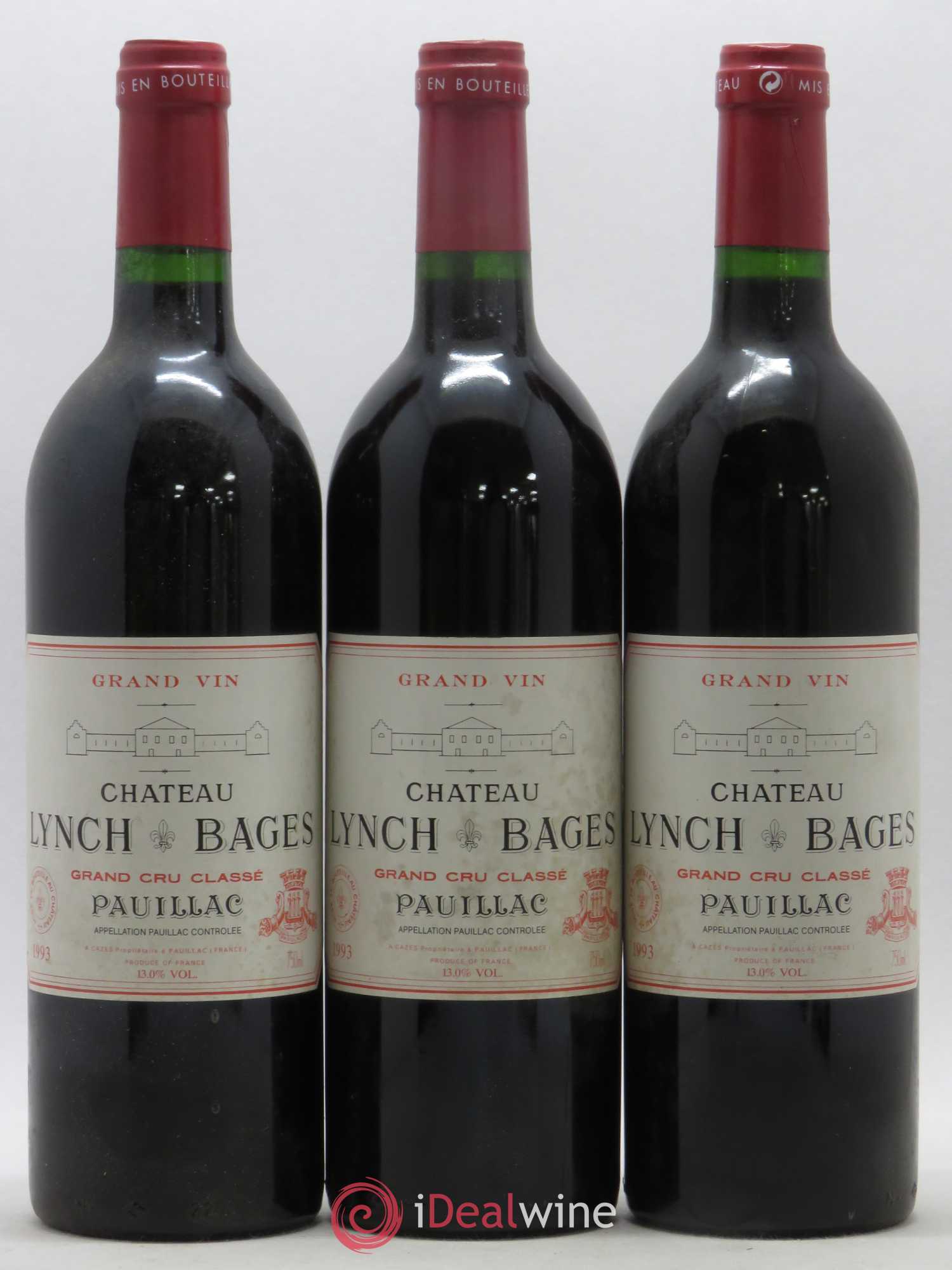 Château Lynch Bages 5ème Grand Cru Classé 1993 - Lot de 3 bouteilles - 0