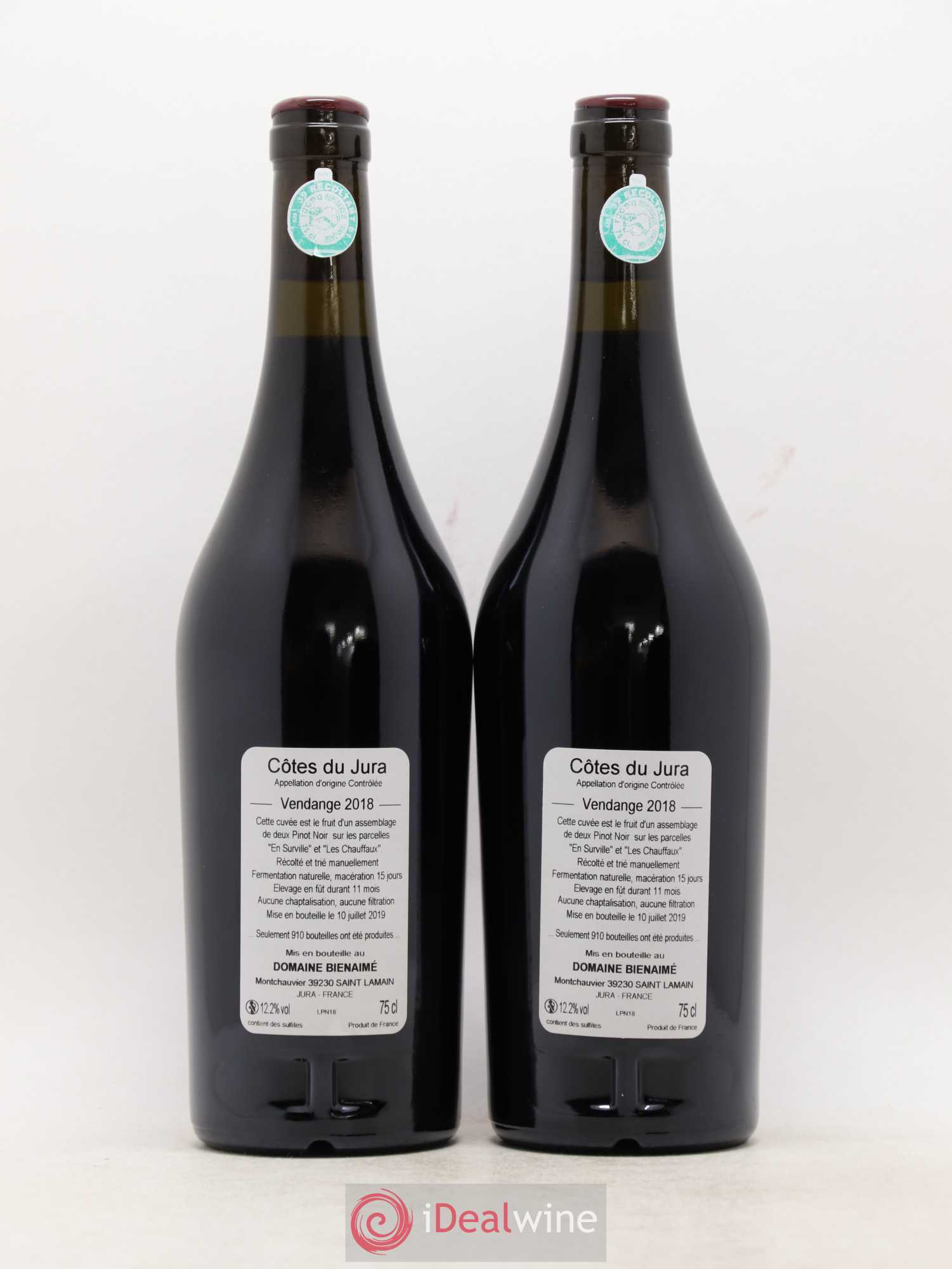 Côtes du Jura Pinot Noir Bruno Bienaimé  (sans prix de réserve) 2018 - Lot de 2 bouteilles - 1