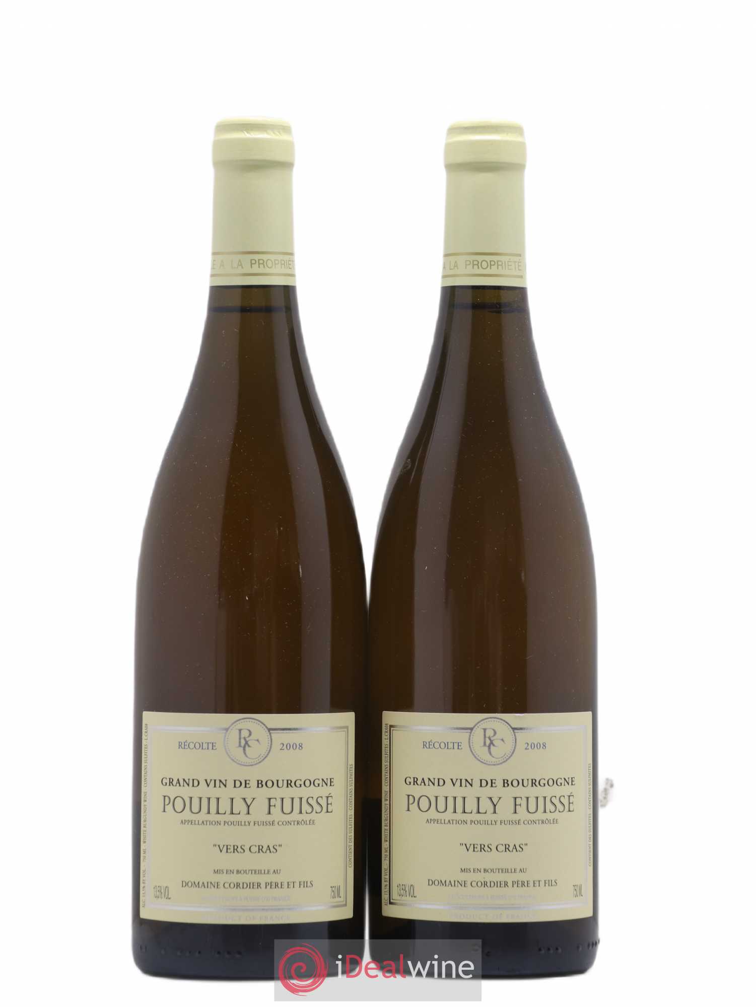Pouilly-Fuissé Vers Cras Cordier Père et Fils (Domaine) (sans prix de réserve) 2008 - Lot de 2 bouteilles - 0