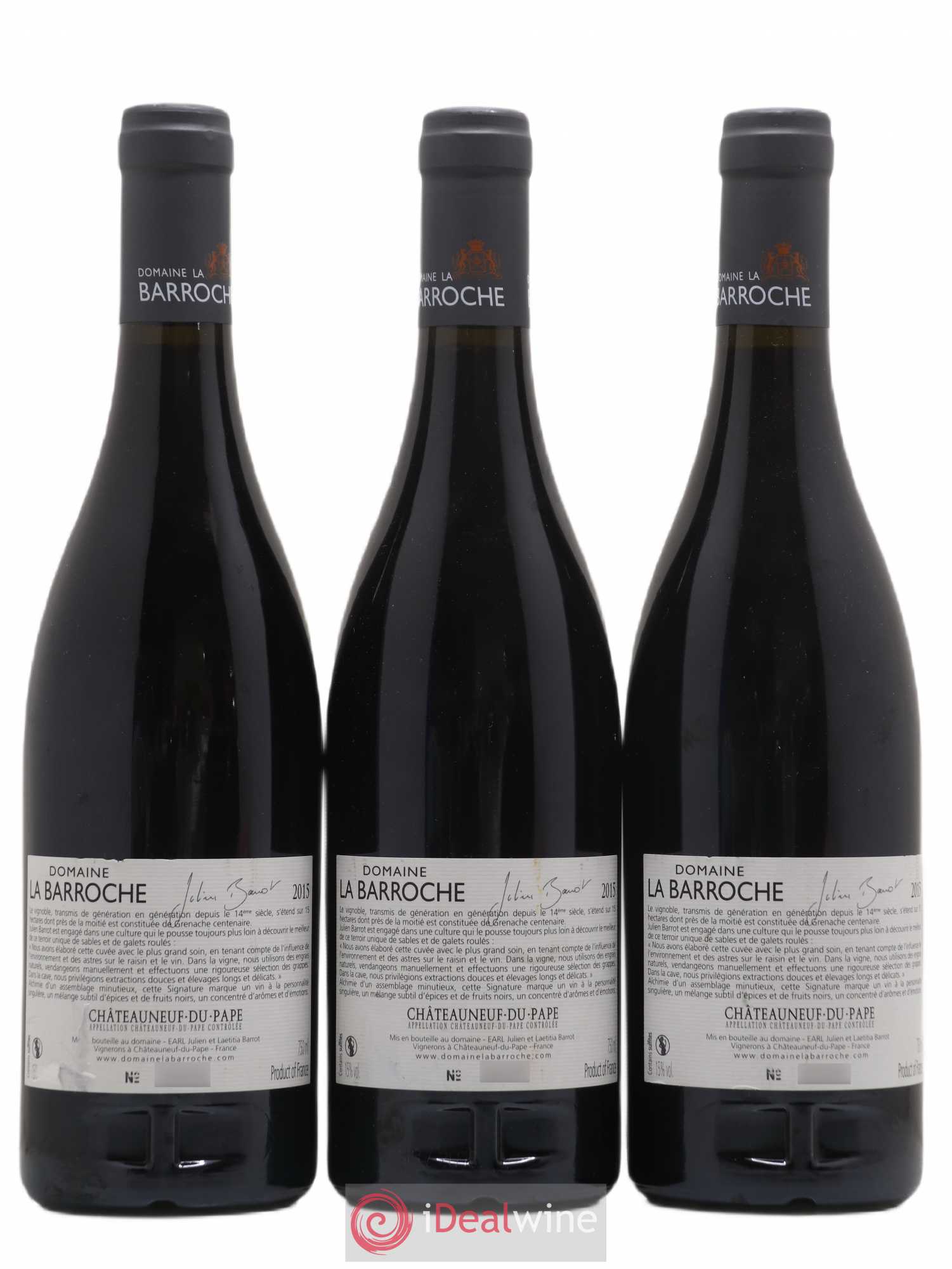 Châteauneuf-du-Pape La Barroche (Domaine de) Signature Julien Barrot (sans prix de réserve) 2015 - Lot de 3 bouteilles - 1